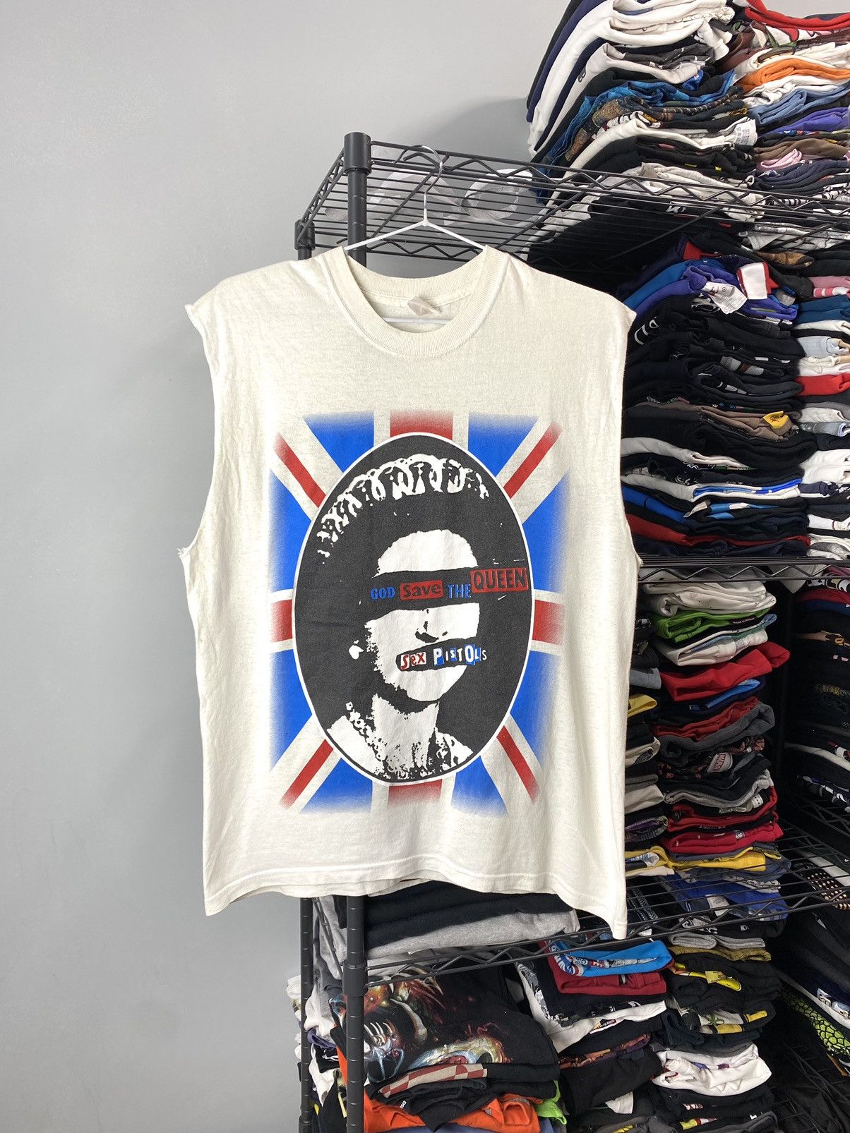 image of Vintage 90's Sex Pistols Got Save The Quenn T Shirt in White, Men's (Size Medium)