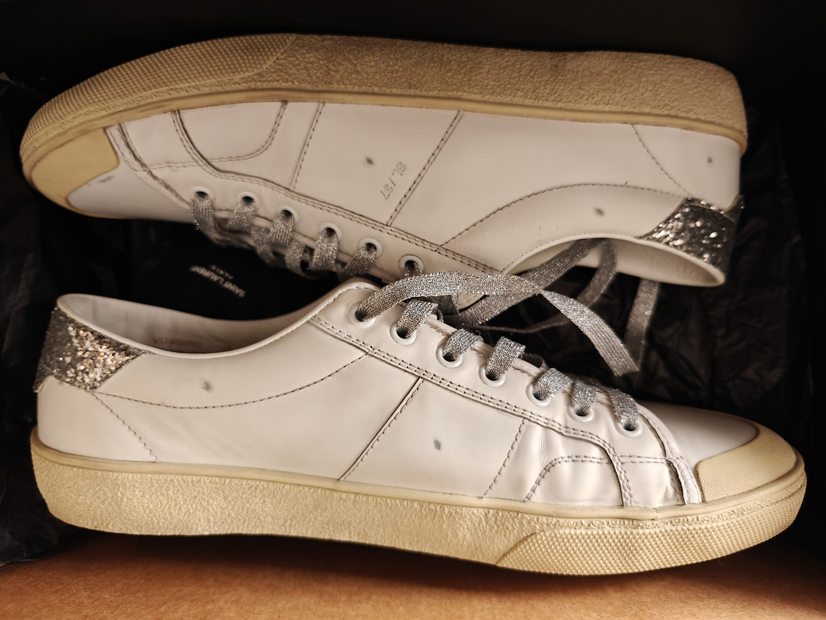 SAINT LAURENT シューズ 37 Saint Lauren Paris SL 37 Studded Low Leather White - Etsy