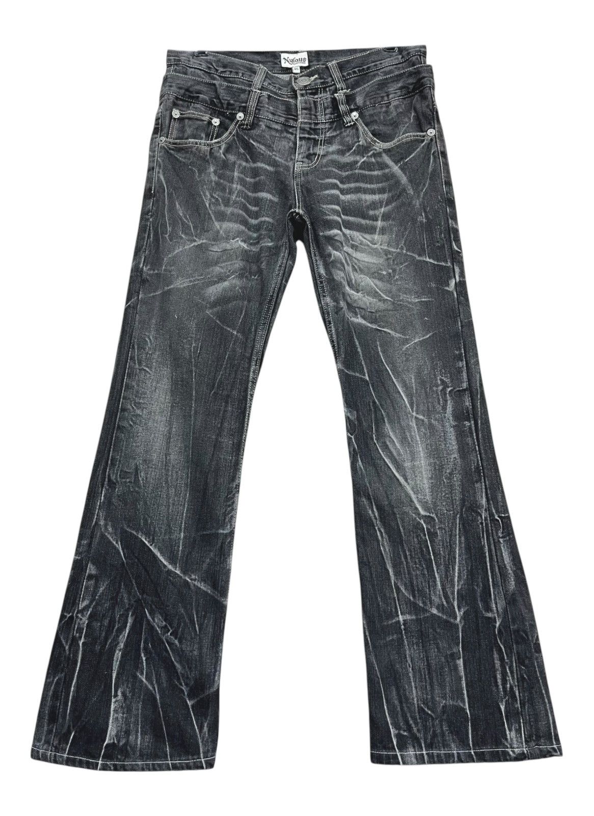 Japanese Brand Punk FLARE Double Waist Clawmark Daicock Wings Embroidery🔥 Size US 32 / EU 48 - 5 Thumbnail