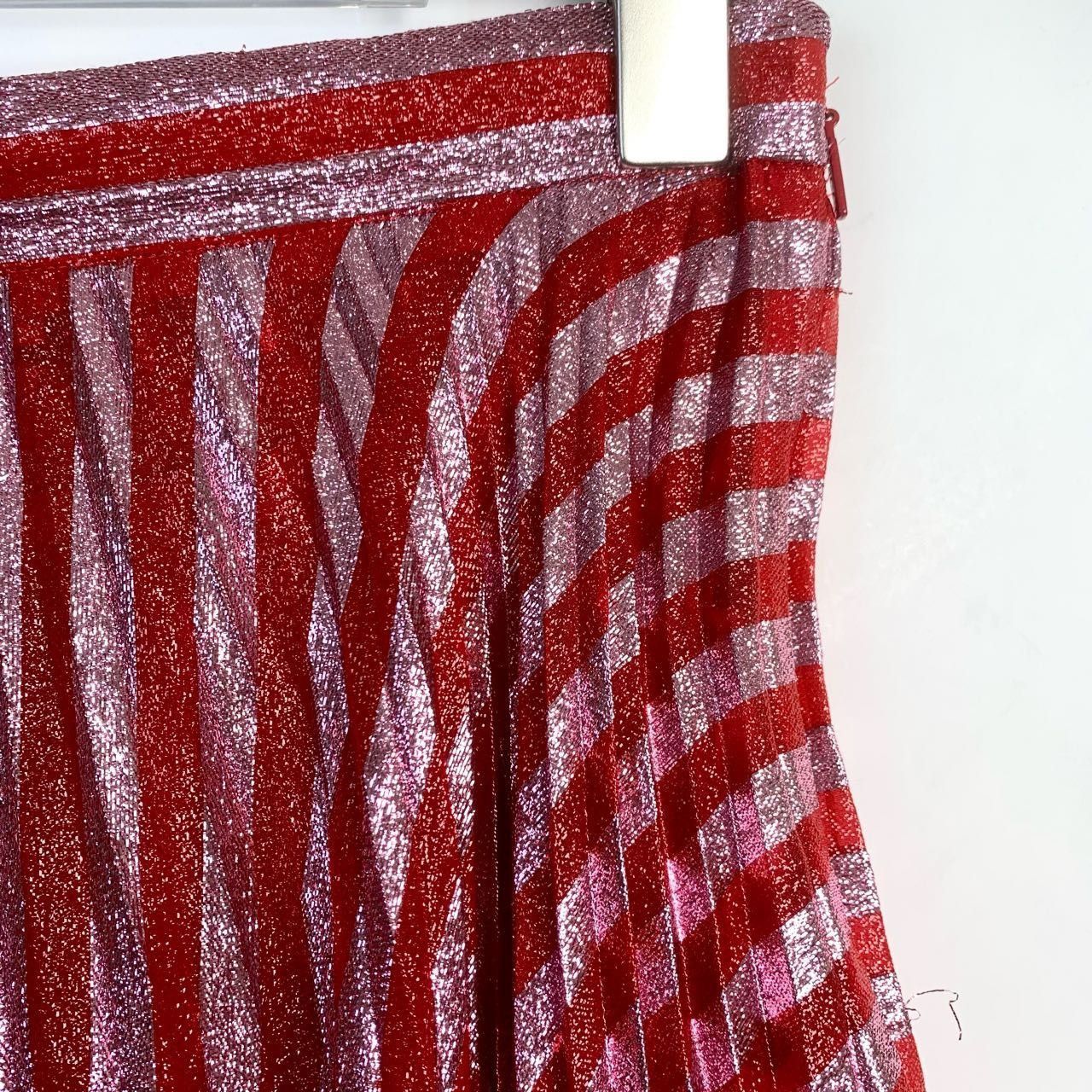 Gucci Gucci Red & Silver Striped Pleated Midi Skirt Womens Size S Size 27" / US 4 / IT 40 - 3 Thumbnail