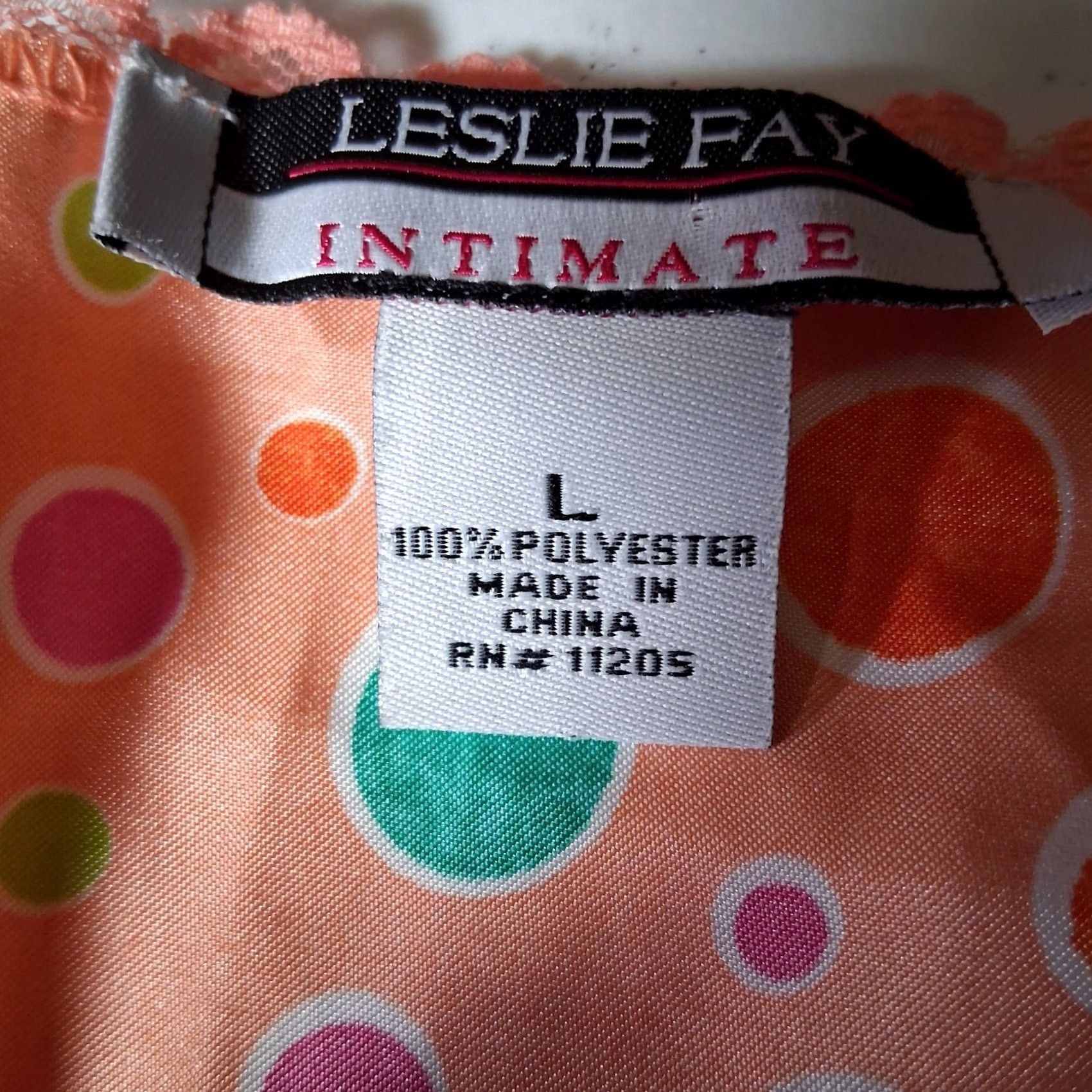 Vintage Vintage 1990s Leslie Fay Intimate Robe L Peach Satin Polka Dot Lace Trim READ Size ONE SIZE - 6 Thumbnail