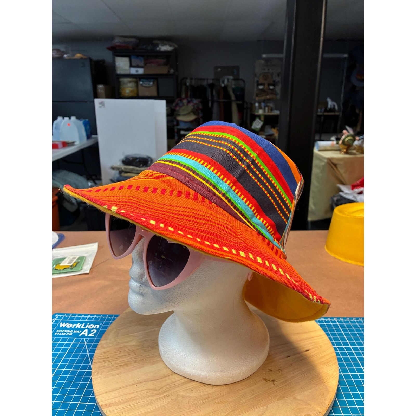 Other Upcycled Bucket Hat — Fiery Orange Mixed Stripe, Marigold Size ONE SIZE - 2 Thumbnail