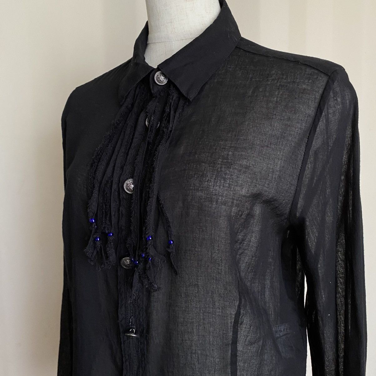 Sunao Kuwahara Sunao Kuwahara Sheer Black Fringed Blouse Size M / US 6-8 / IT 42-44 - 9 Thumbnail