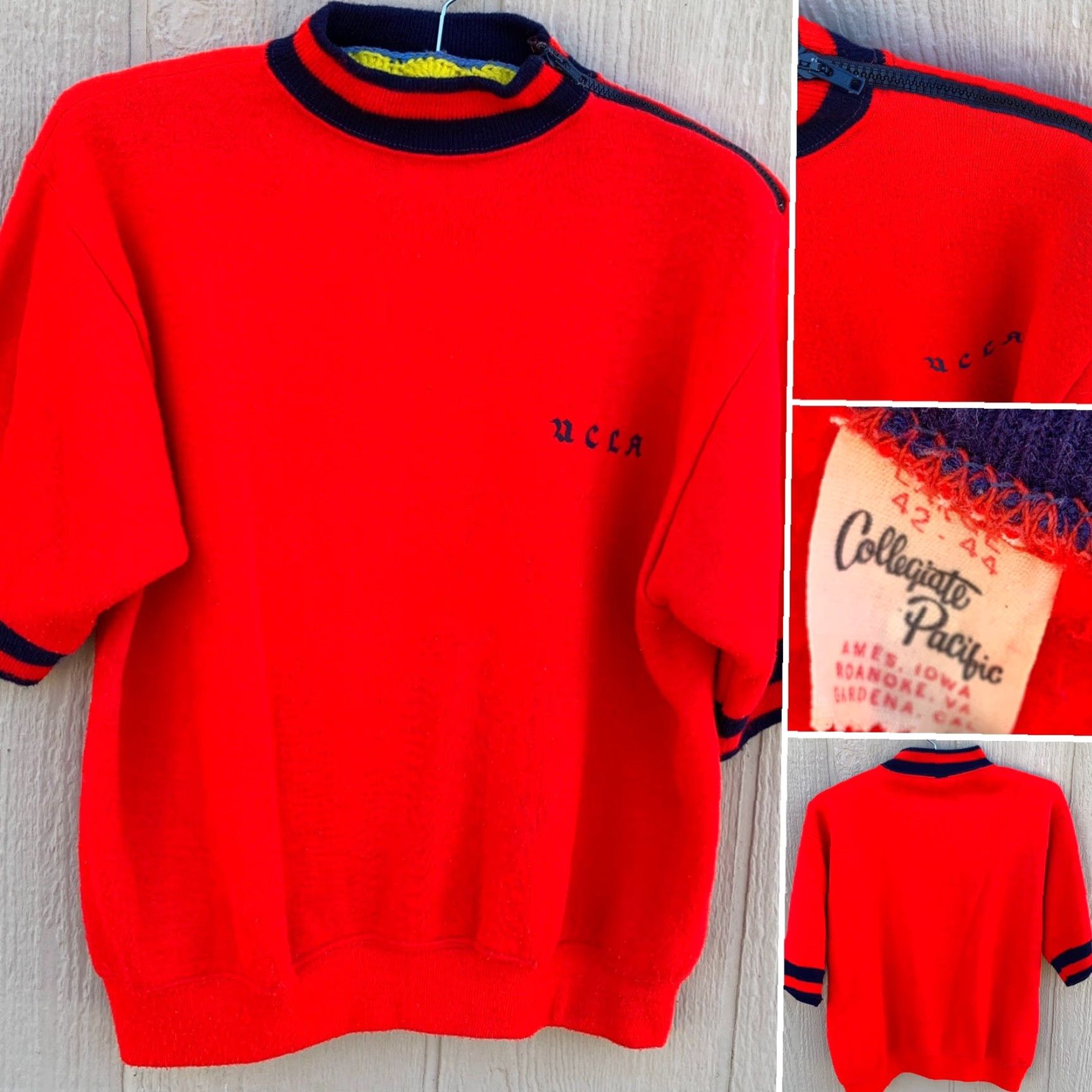 Vintage VINTAGE Collegiate Pacific UCLA Short Sleeve Sweatshirt Ringer Zip Shoulder Red L Men’s Womens? Size US L / EU 52-54 / 3 - 5 Thumbnail