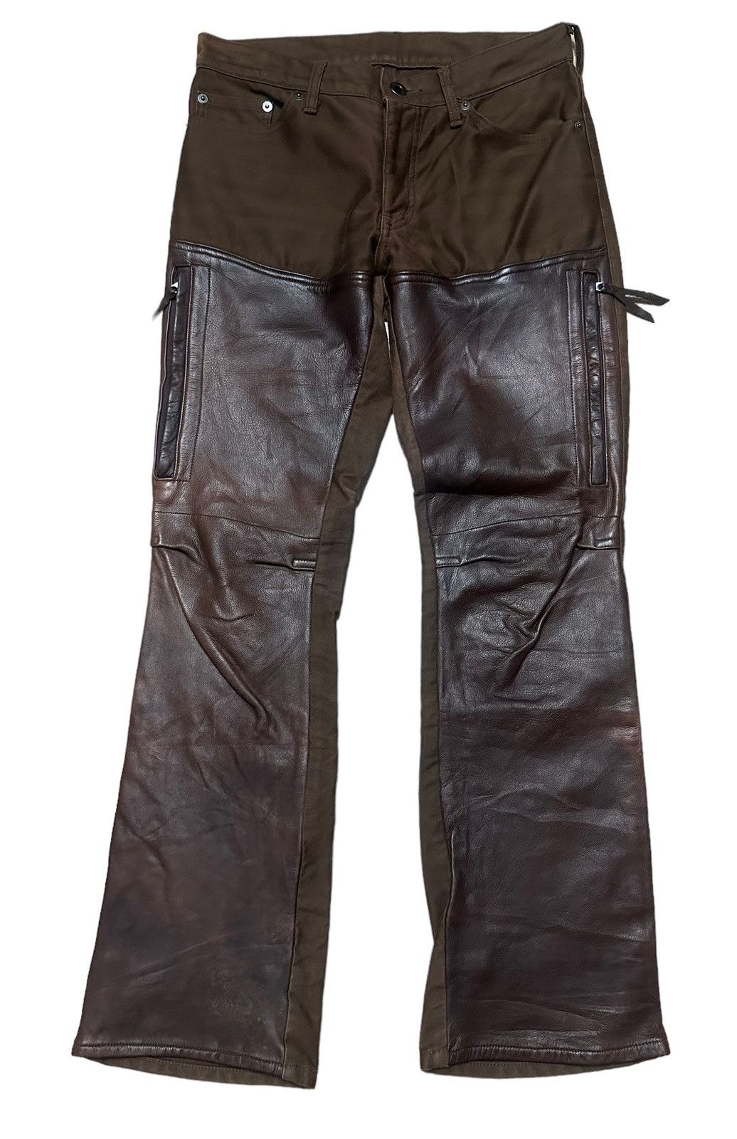 If Six Was Nine × Japanese Brand × Le Grande Bleu (L.G.B.) O.D WORKS Reconstructed Hybrid Leather Pants Size US 28 / EU 44 - 1 Thumbnail