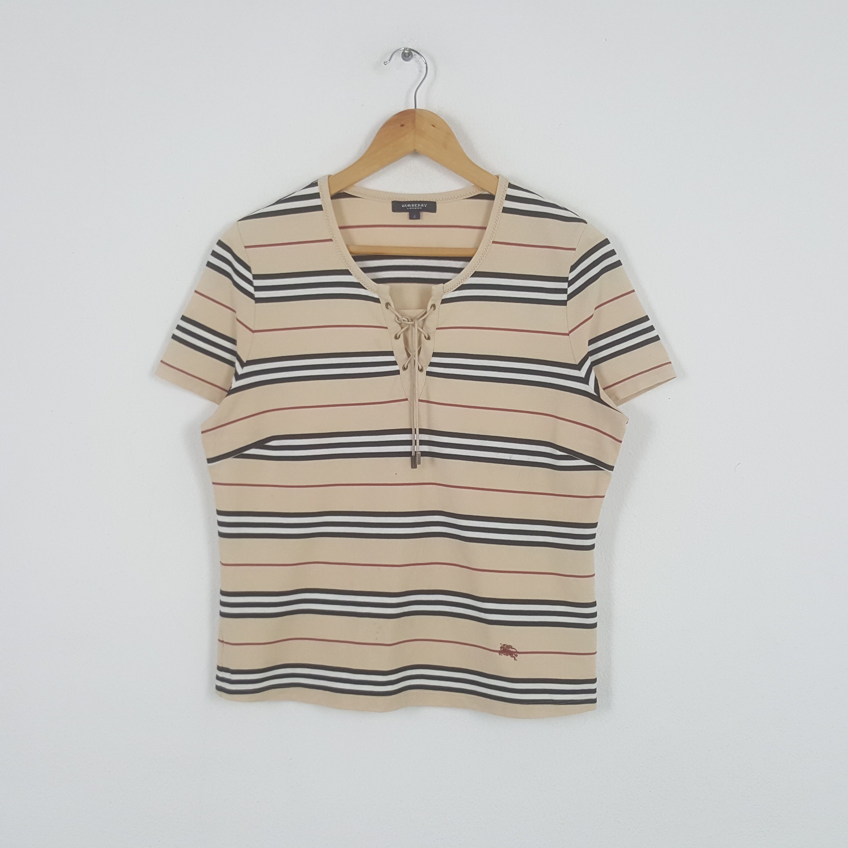 Vintage Burberry London Stripe Design Crop Tshirt