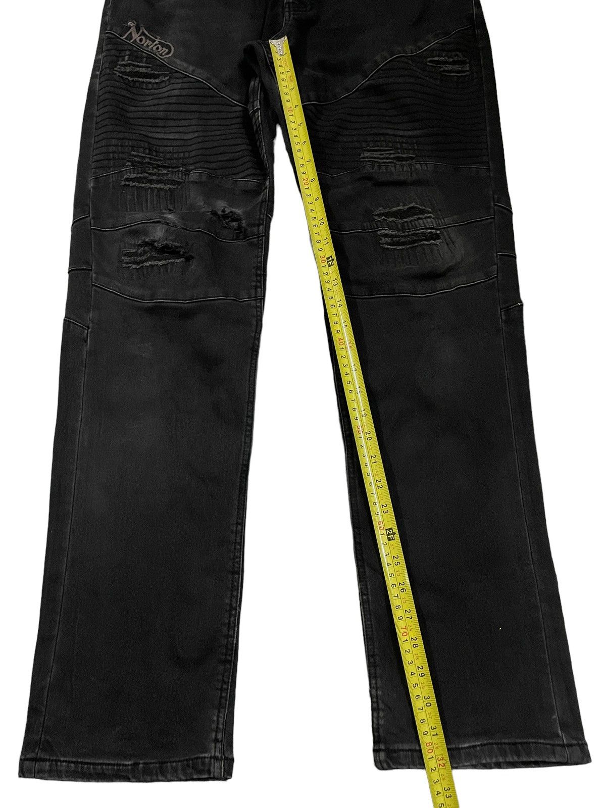 14th Addiction Vintage Norton Motorcycle Distress Style Biker Jeans Size US 36 / EU 52 - 13 Thumbnail