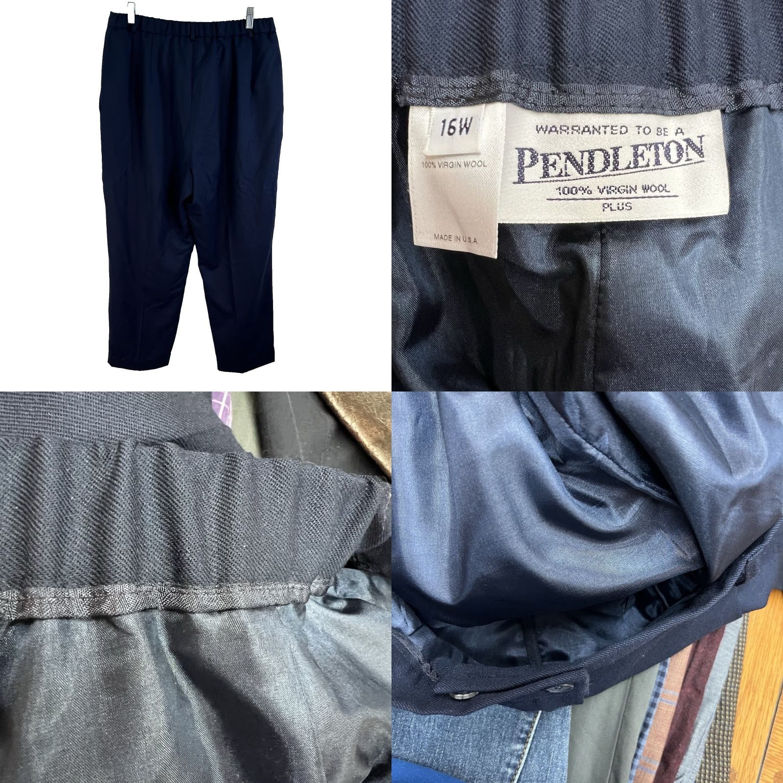Pendleton VINTAGE Pendleton Wool Pants Womens Size 16W Blue Dress Trousers High Rise Straight Fit Elastic Waist Formal Night Out Size 38" / US 16 / IT 52 - 8 Thumbnail