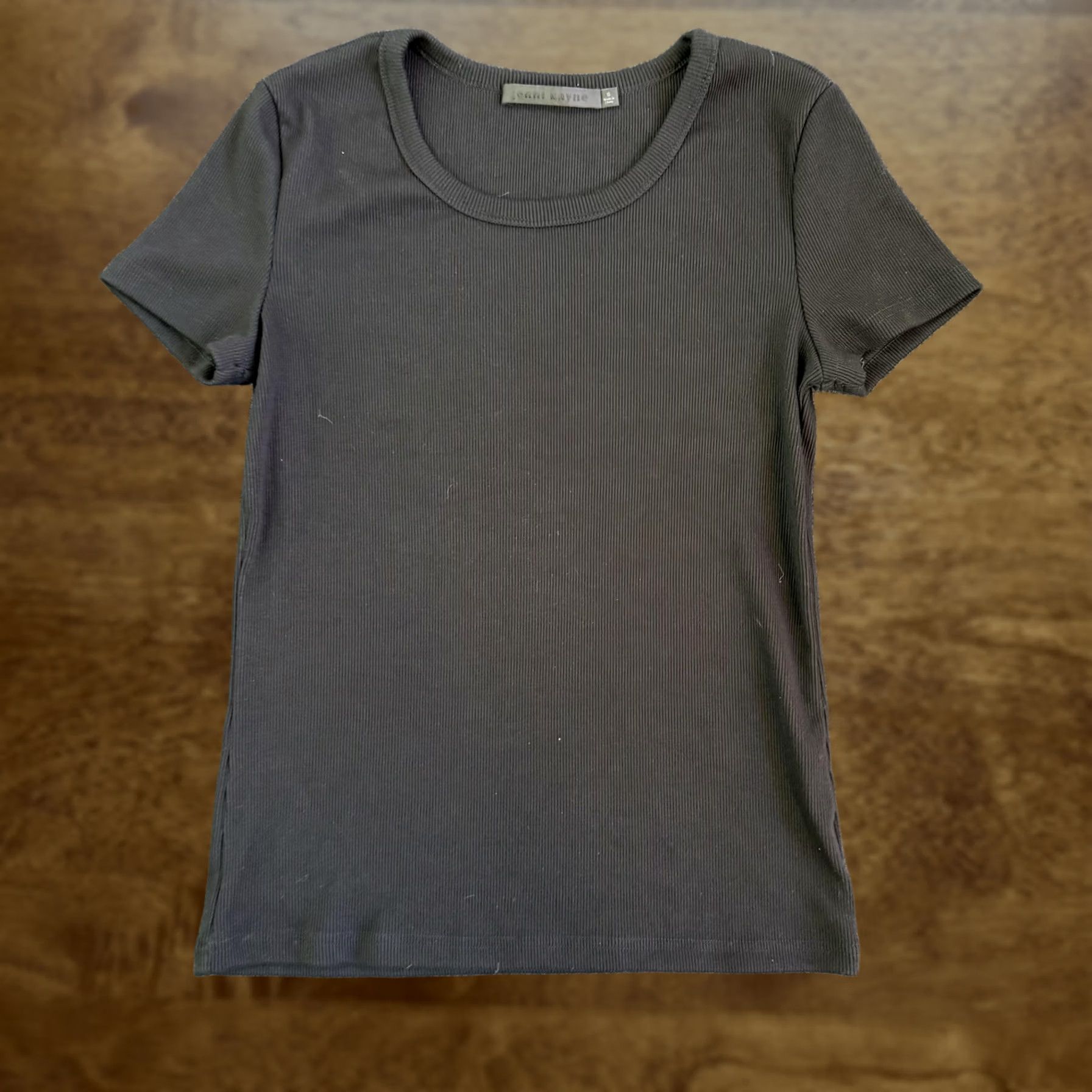 Vintage Jenni Kayne Shirt Womens Small Black Ribbed Scoop Neck Short Sleeve Tee Top Size S / US 4 / IT 40 - 1 Thumbnail
