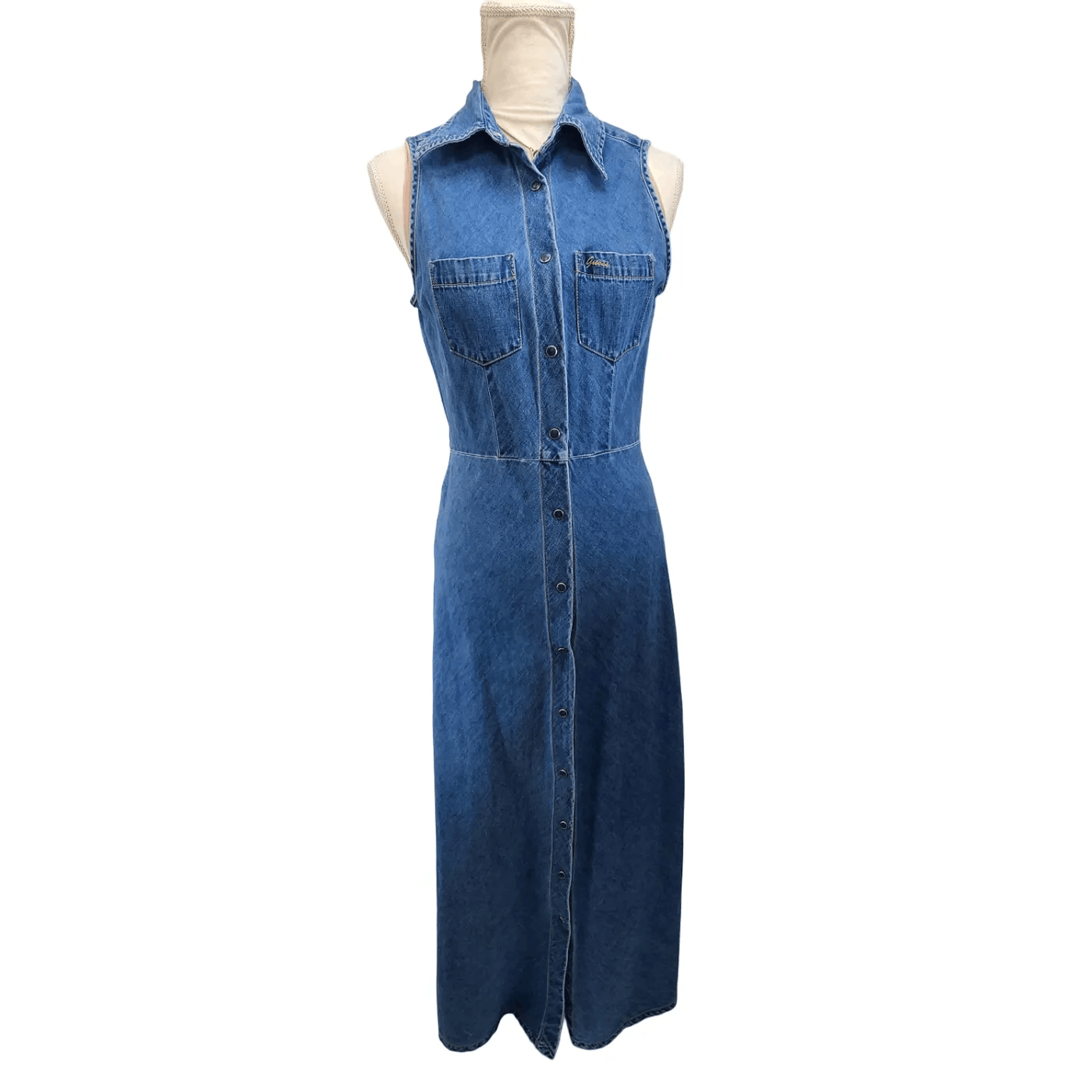 Guess. Y2K Sleeveless Maxi Denim Dress. Size: Medium