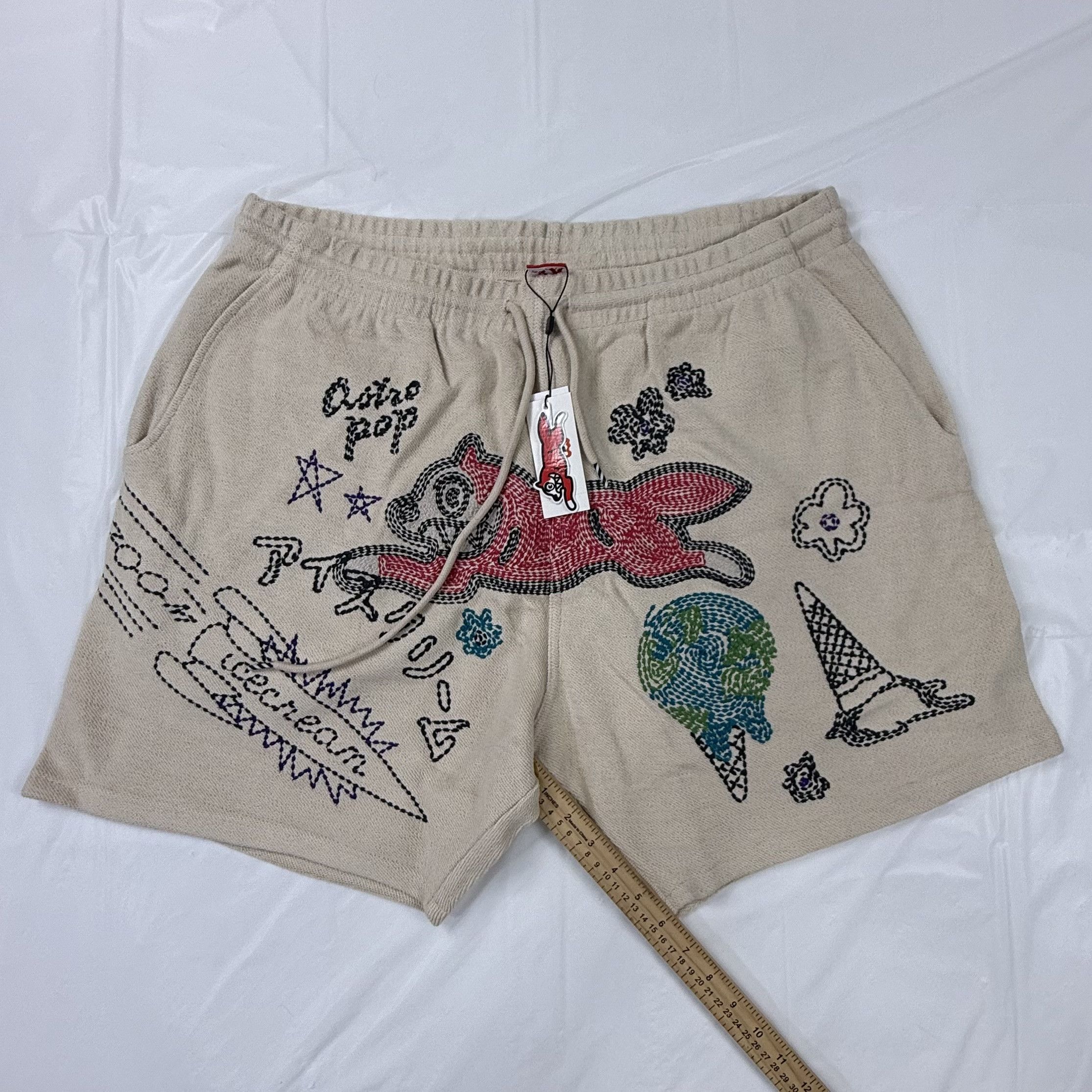 Icecream ICECREAM Astral Shorts Mens 3X Fog Beige Embroidered New Size US 40 / EU 56 - 5 Thumbnail