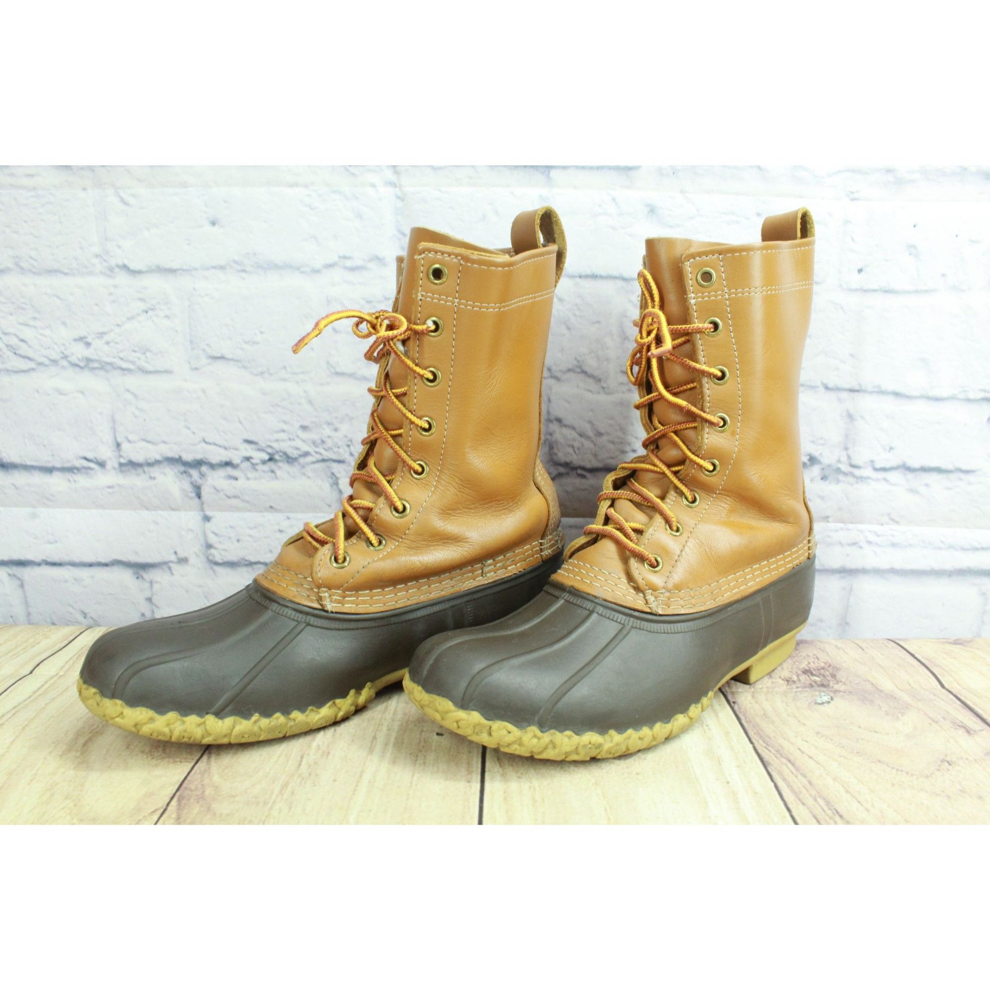 L.L. Bean LL Bean Brown Leather Lace Up Unlined Mid Calf Duck Boots Size US 9 / IT 39 - 2 Thumbnail