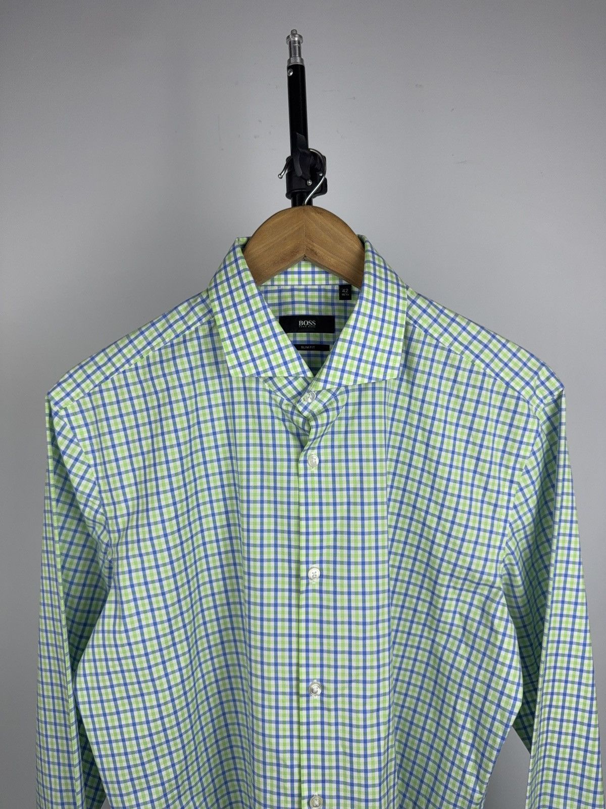 Hugo Boss Luxury 00s Hugo Boss Slim Fit Check Shirt Green Blue Mens L Size US L / EU 52-54 / 3 - 2 Thumbnail
