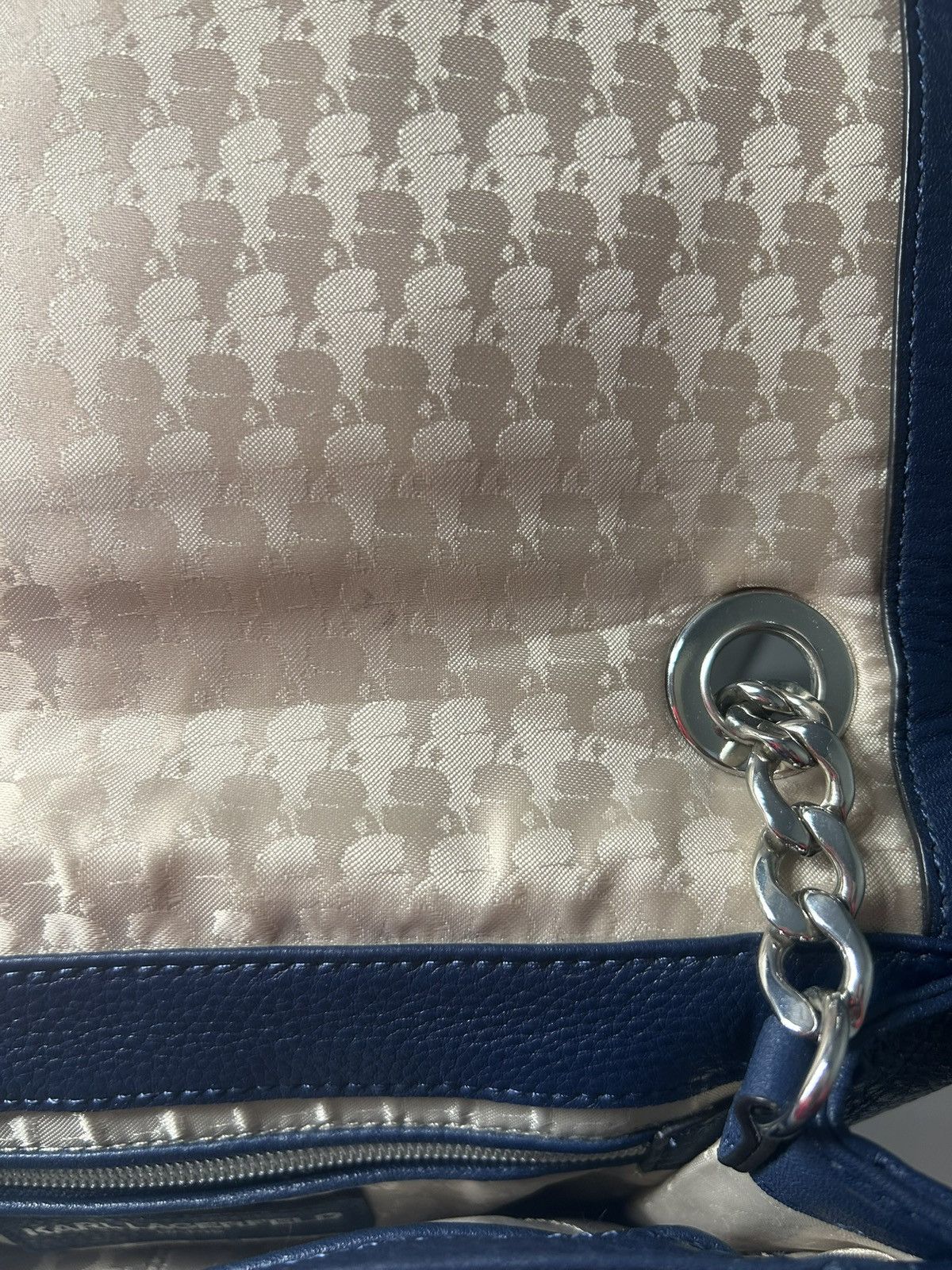 Karl Lagerfeld Karl Lagerfeld Paris GG Blue Quilted Chevron Shoulder Bag Size ONE SIZE - 14 Thumbnail