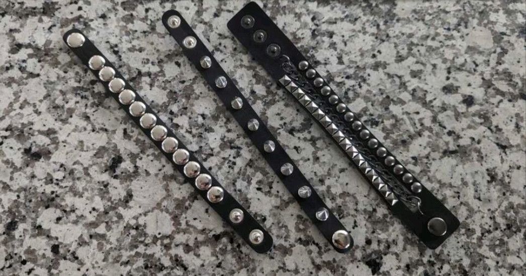 Leather Leather Cuff Bracelet Metal Studded Wristband Size ONE SIZE - 4 Thumbnail