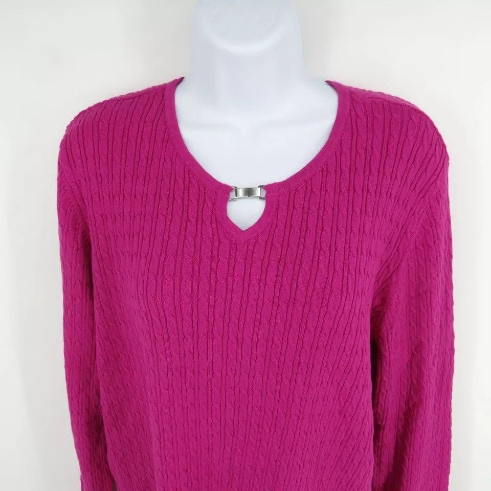 Other Karen Scott Women's Keyhole Sweater L Pink Cable Knit NWT $4 Size L / US 10 / IT 46 - 2 Thumbnail