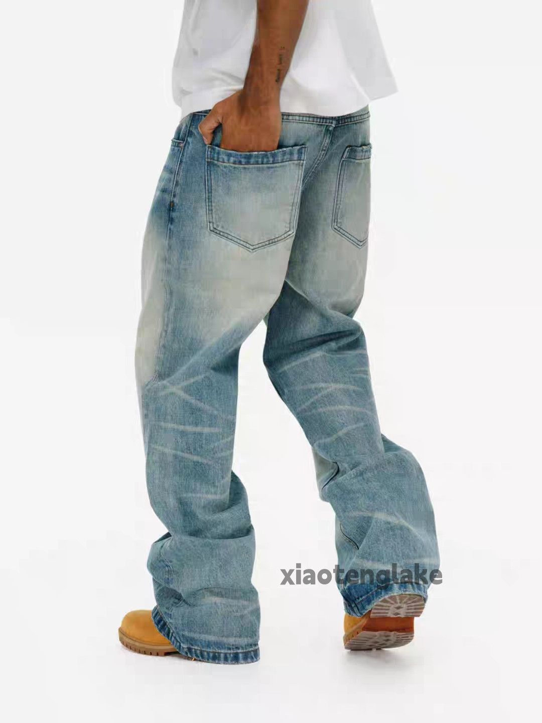 Jean Unisex washed faded loose baggy skate hiphop jeans Size US 34 / EU 50 - 6 Thumbnail