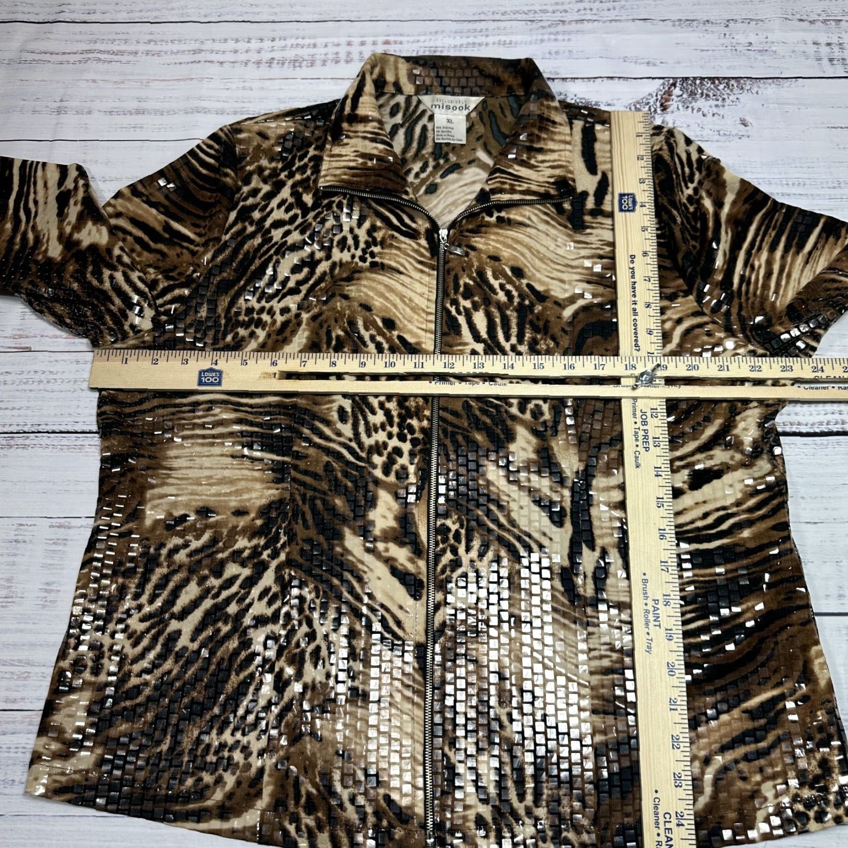 Vintage VINTAGE Misook Jacket Women Long Sleeve Zip Up Tiger Exotic Brown XL Misook Womens Shiny Polyester Brn Brown Jacket Places Ladies Mens Girls? Size XL / US 12-14 / IT 48-50 - 2 Thumbnail