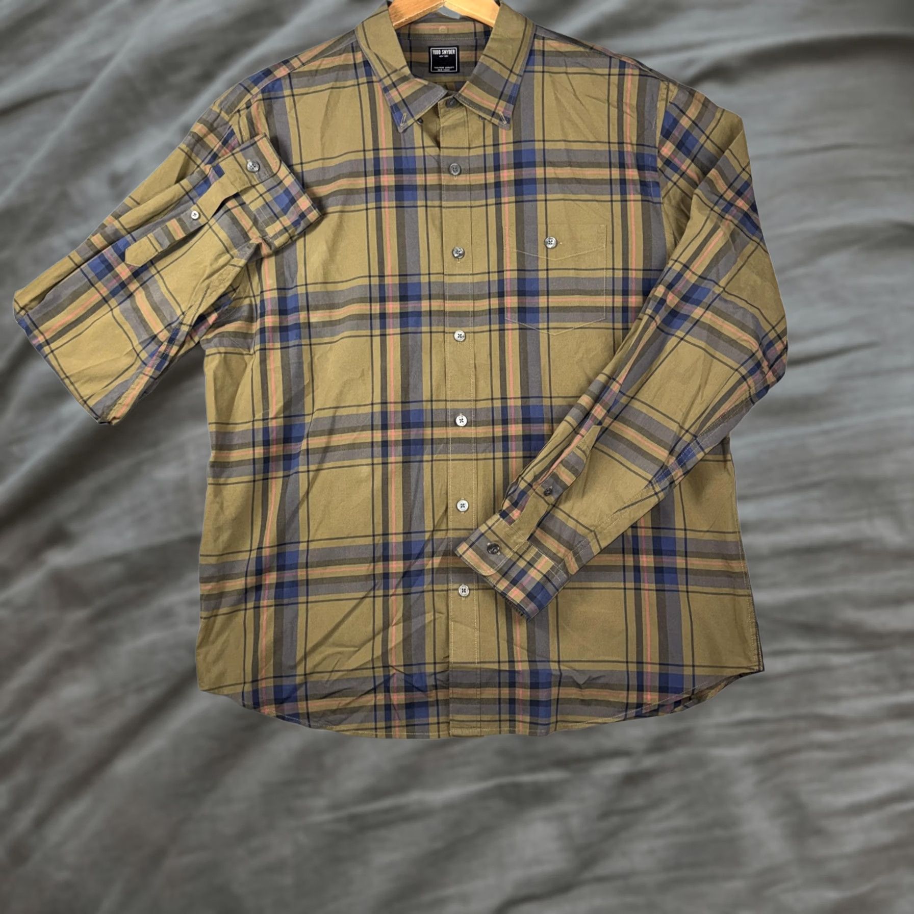 Todd Snyder Todd Snyder Men's 2XL Beige Plaid Cotton Button Front Long Sleeve Casual Shirt Size US XXL / EU 58 / 5 - 1 Thumbnail