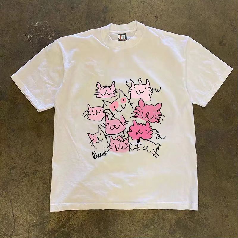 Japanese Brand × Vintage White Loose Cat Print Street Short Sleeve T-Shirt Size US M / EU 48-50 / 2 - 1 Thumbnail