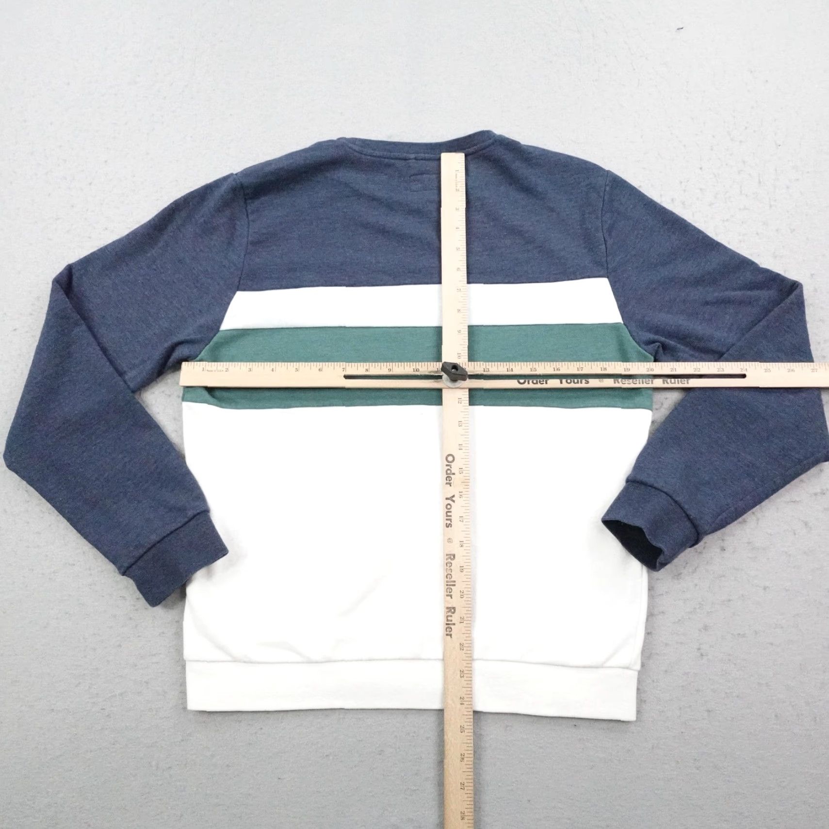 Marine Layer Sweatshirt Men M White Blue Green Colorblock Crewneck Pullover Pattern Striped Logo Fleece Cotton Polyester Vintage No