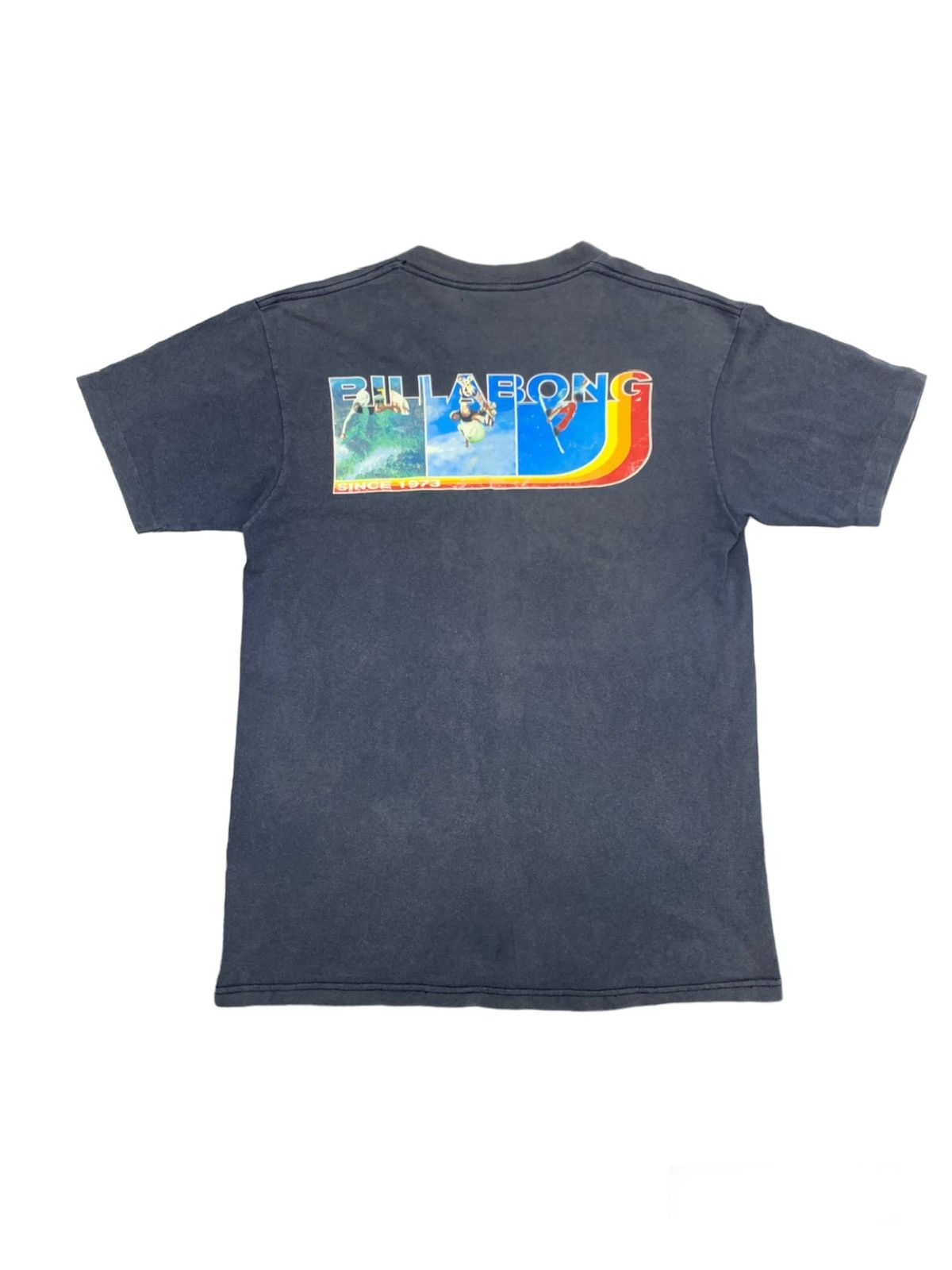 image of Vintage 90's Thrashed Faded Billabong Made In Usa Tshirt in Bleu, Men's (Size Medium)
