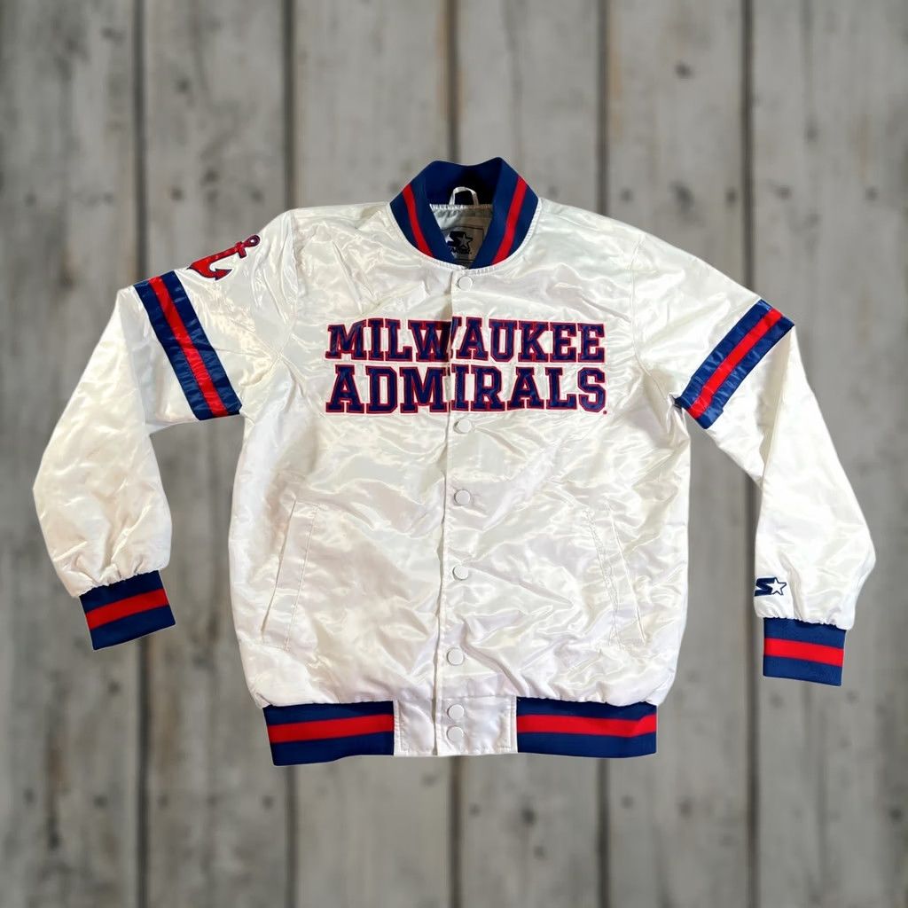 Starter VINTAGE Starter Milwaukee Admirals Jacket Mens M White Satin Bomber AHL Size US M / EU 48-50 / 2 - 1 Thumbnail