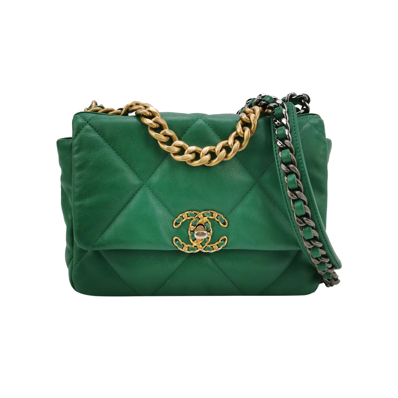 Chanel 19 Small Lambskin Flap Bag Size Os in Green, Women's