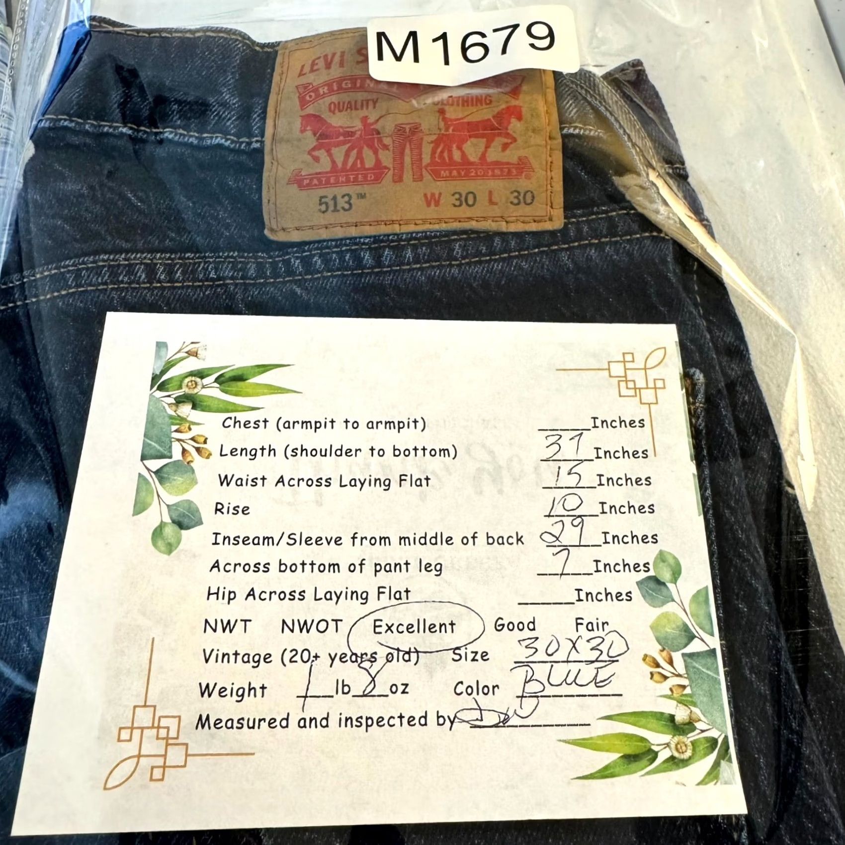 Levi's Levi’s 513 Slim Straight Jeans Men’s 30 x 30 Blue Denim Mid-Rise Button Zip Fly Dark Wash Vintage: No Size US 30 / EU 46 - 8 Thumbnail