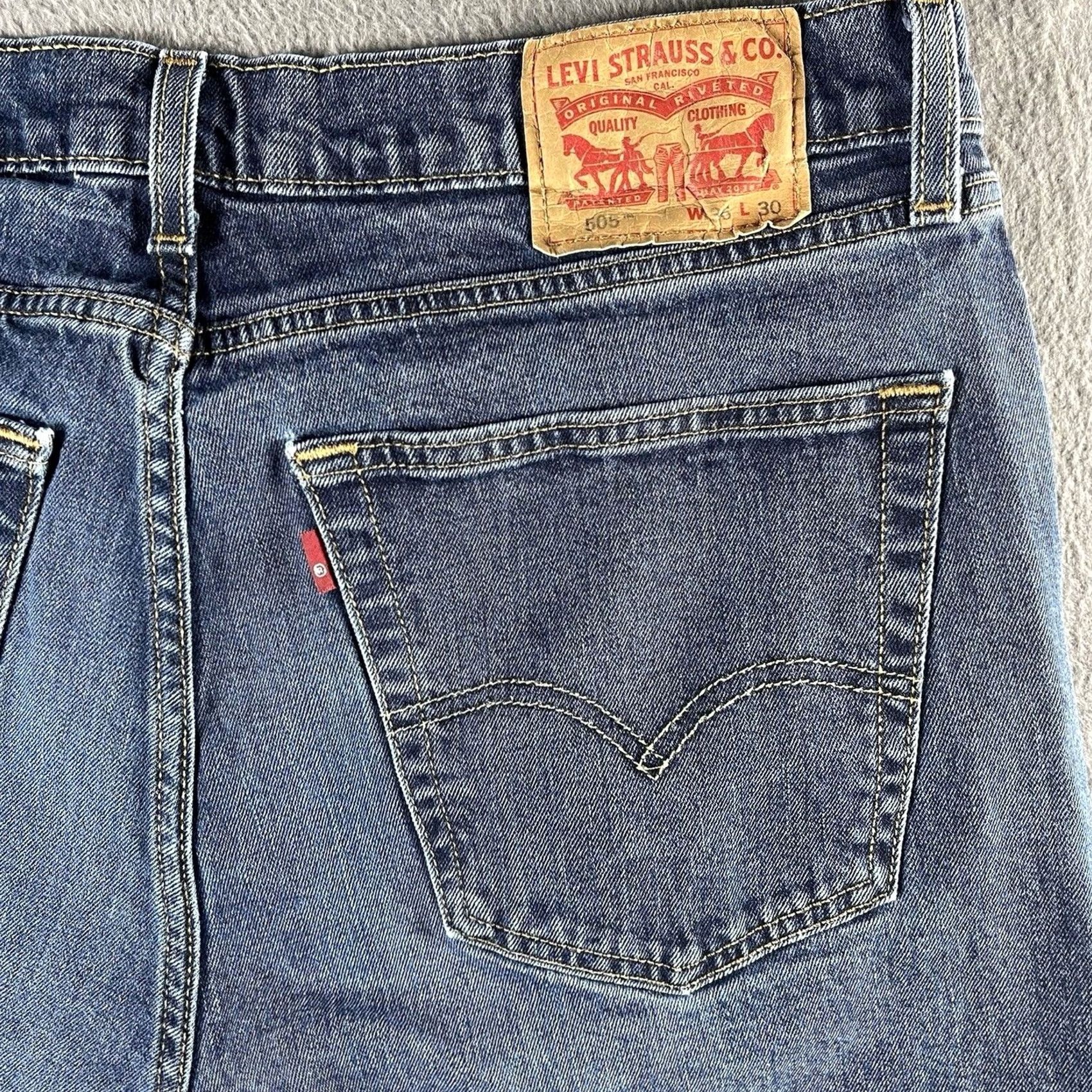 Levi's LEVI'S 505 Jeans Denim Regular Fit Straight Leg 36x30 Men Blue Medium Wash Vintage: No Mens Pants Pocket 5-Pocket Design Size US 36 / EU 52 - 6 Thumbnail