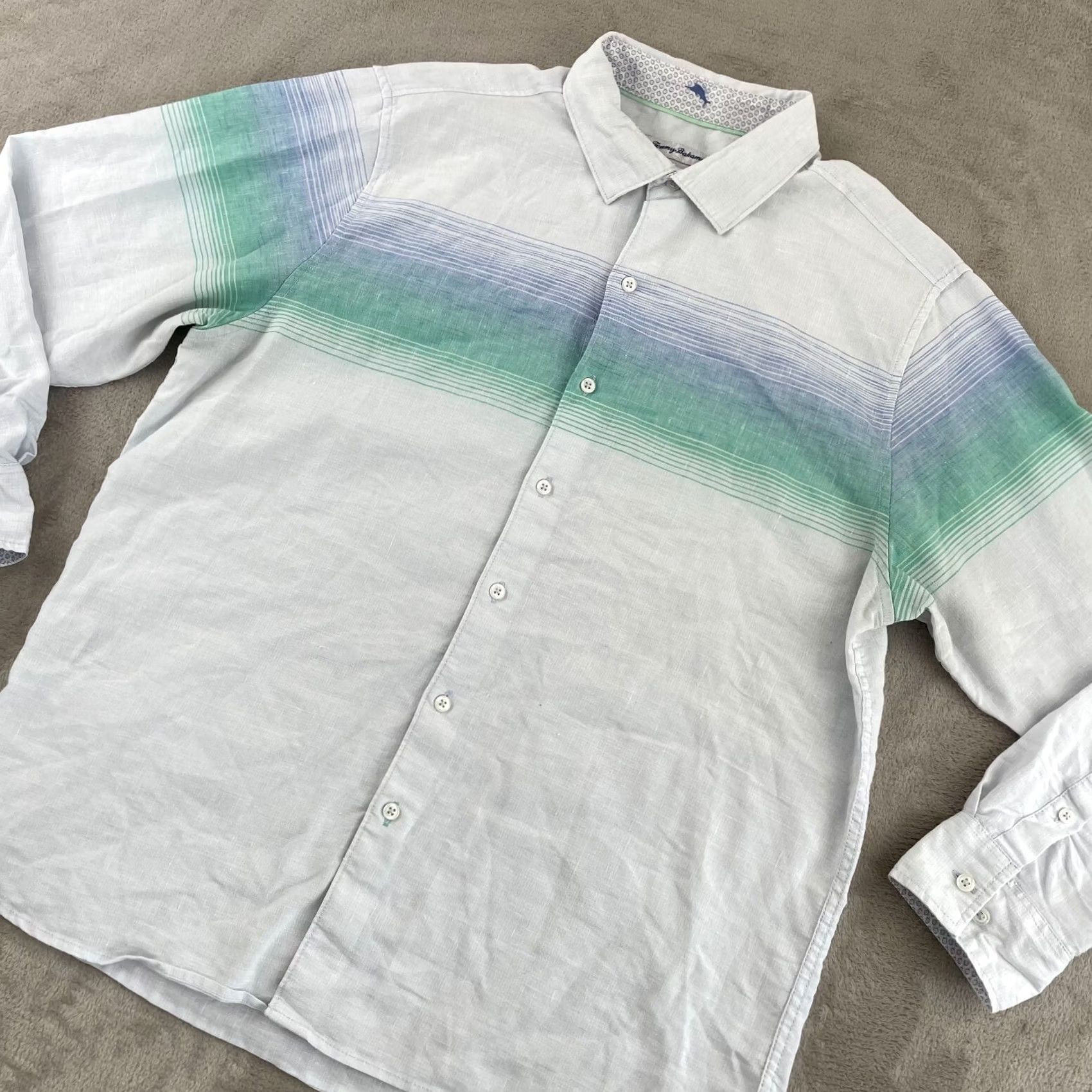 Tommy Bahama Tommy Bahama Shirt Men Large Blue Striped Linen Blend Long Sleeve Beach Button-Up Size US L / EU 52-54 / 3 - 4 Thumbnail