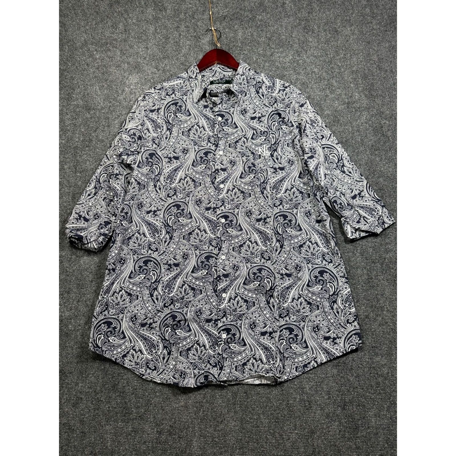 Ralph Lauren Lauren Ralph Lauren Womens Top Large Blue Paisley Cotton 3/4 Sleeve Buttons Size L / US 10 / IT 46 - 2 Thumbnail