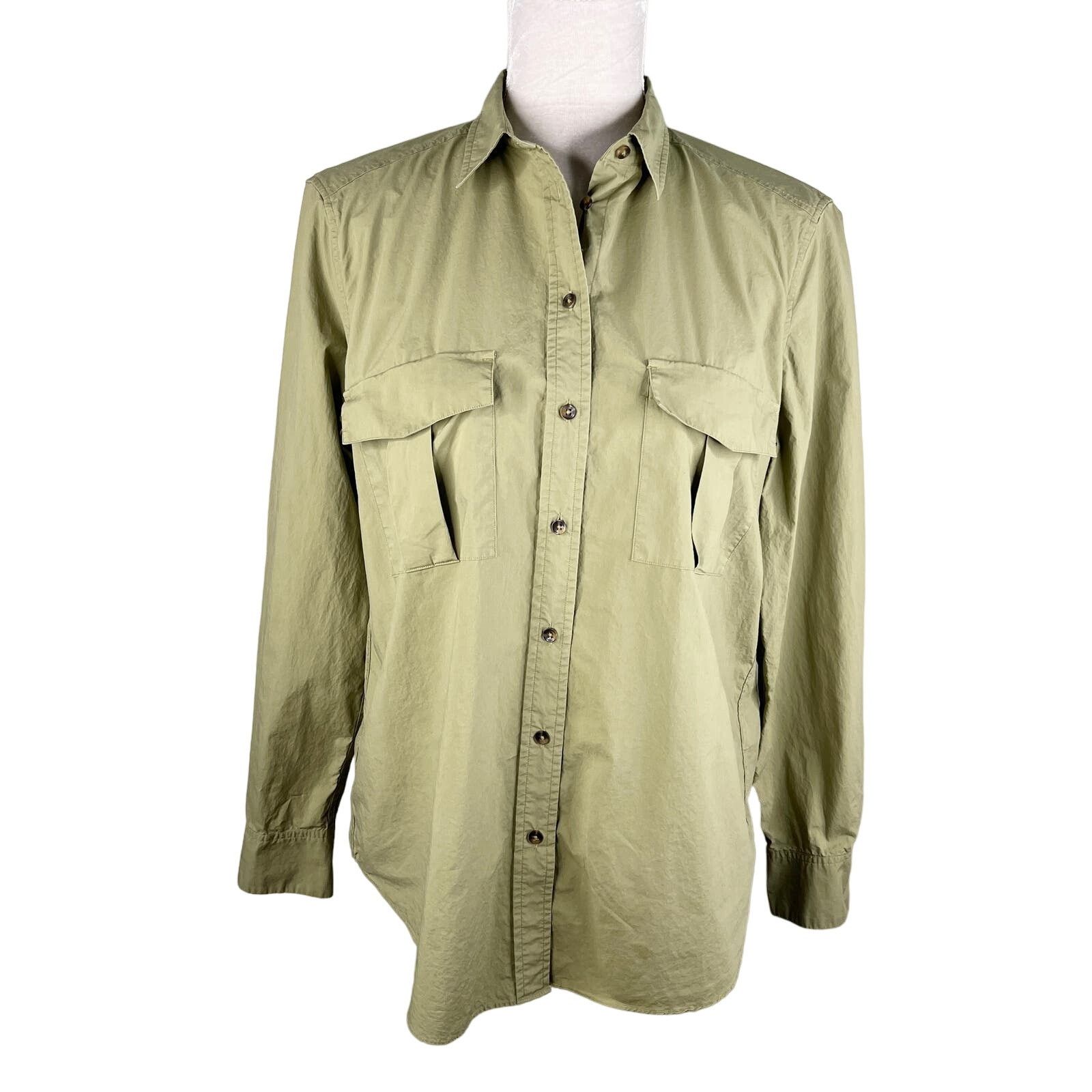 Massimo Dutti Massimo Dutti Blouse Top M Olive Green Button Down Pockets Size M / US 6-8 / IT 42-44 - 5 Thumbnail