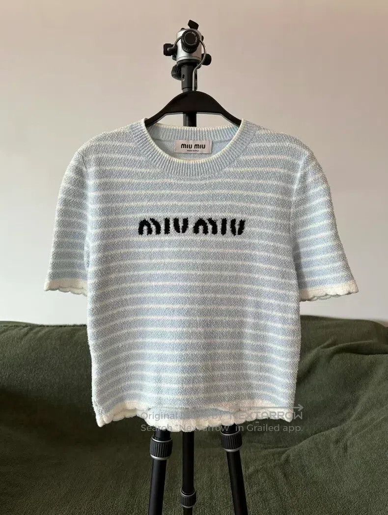 Miu Miu Miu Miu 38 Striped sky blue sweater short sleeve Size M / US 6-8 / IT 42-44 - 1 Thumbnail