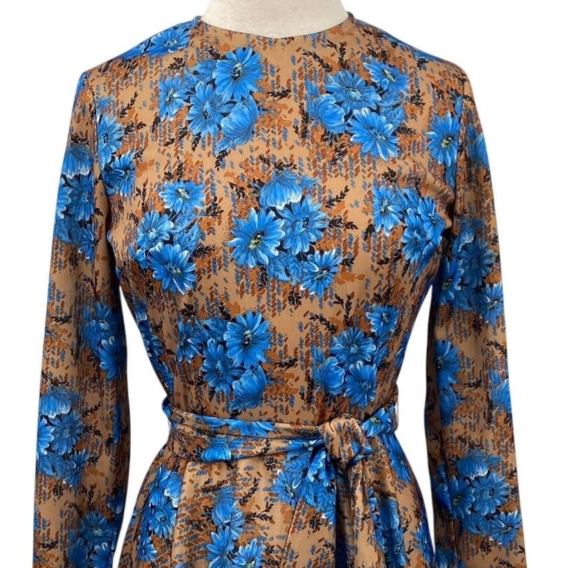 Vintage Vintage 60s Floral Fit & Flare Dress Tie Belt Long Sleeve Size M / US 6-8 / IT 42-44 - 3 Thumbnail