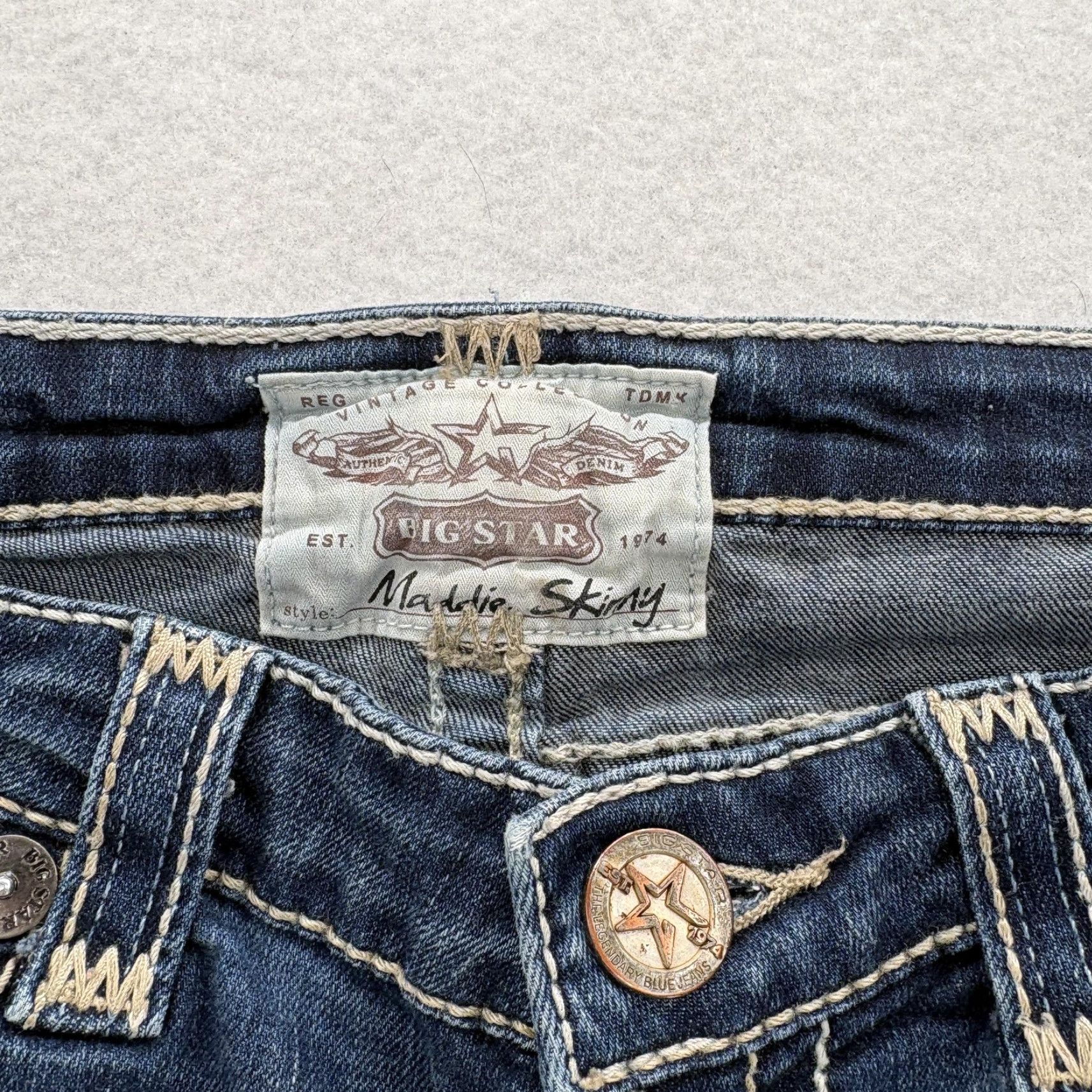 Vintage Big Star Maddie Skinny Jeans Womens 28 Blue Mid Rise Stretch Embroidered Grunge Size 28" / US 6 / IT 42 - 4 Thumbnail