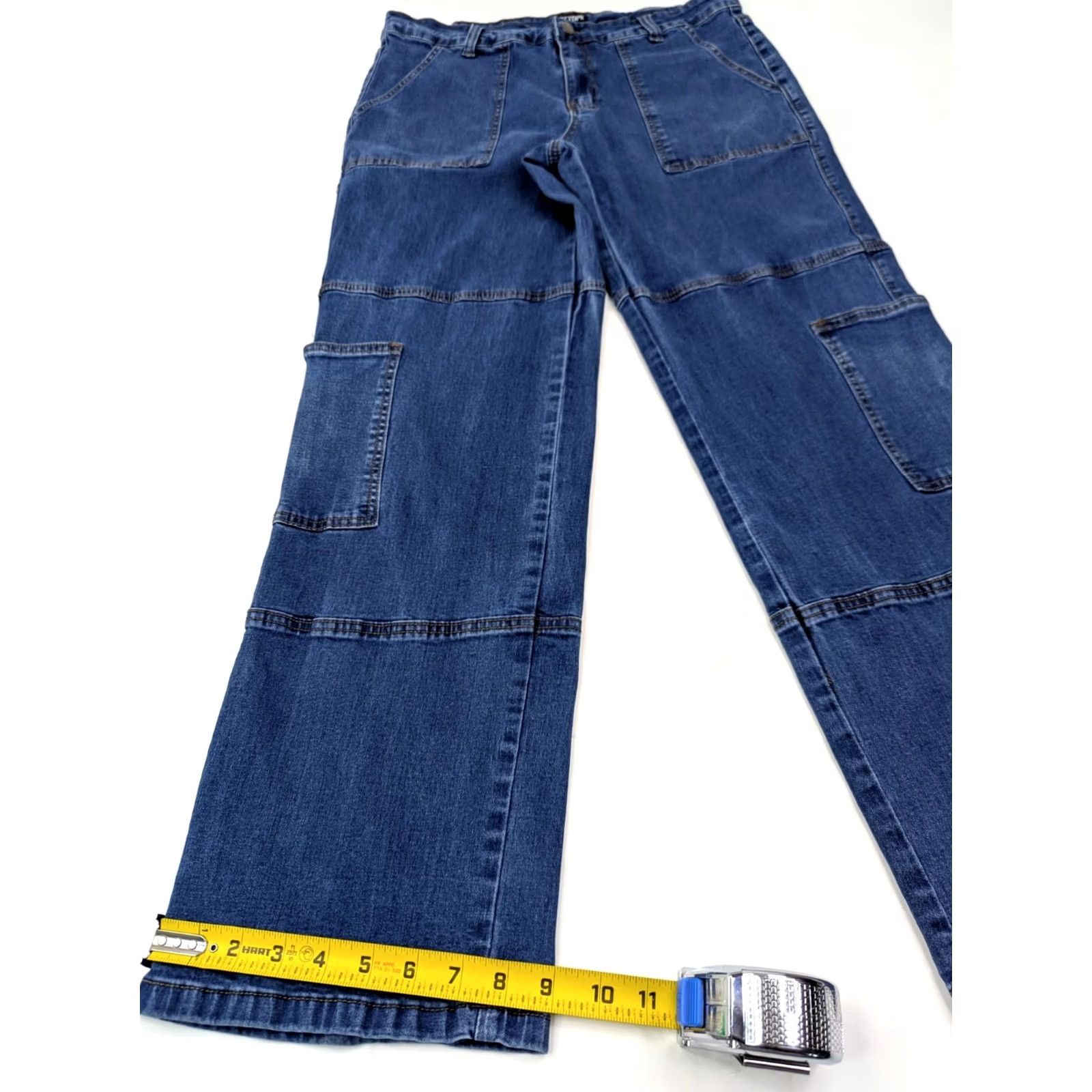 Hot Topic Hot Topic Jeans Women 32x32 Hi-Rise Denim Cargo Pants 90s Retro Y2K Blue Dark Vintage Regular 32 Inseam 31" Wide-Leg Denim Pants Size 24" / US 00 / IT 34 - 2 Thumbnail