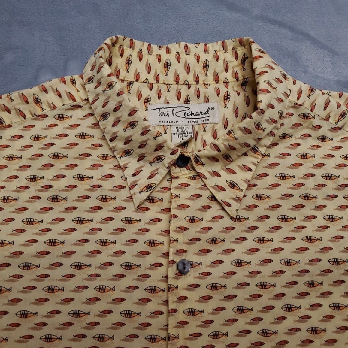 Tori Richard VINTAGE Tori Richard Shirt Mens L Yellow Geometric Fish Print Button Up Short Sleeve Size US L / EU 52-54 / 3 - 3 Thumbnail