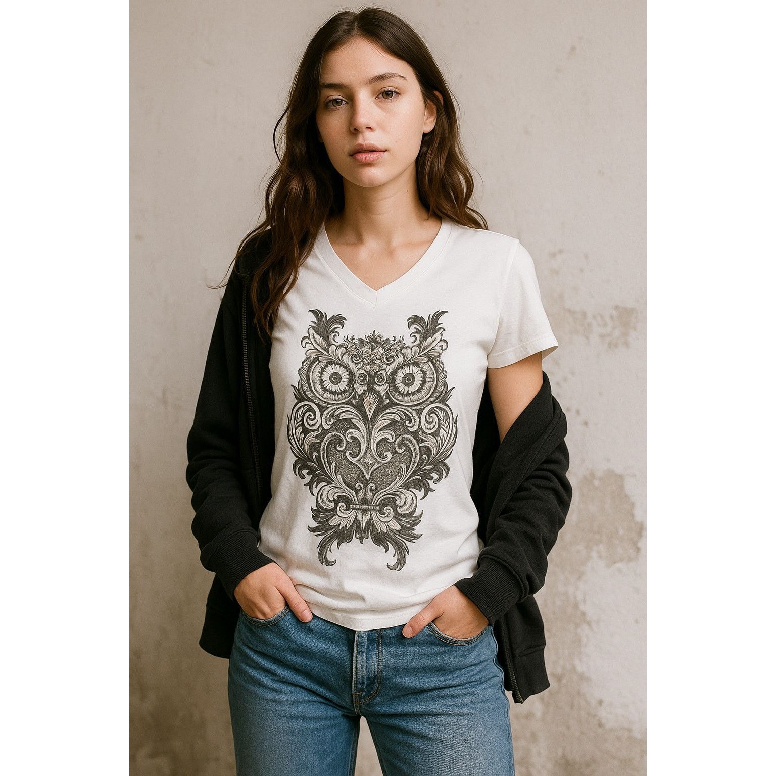 Other Vintage Inspired Graphic Owl White V-Neck T-Shirt Del Sol S Size S / US 4 / IT 40 - 1 Thumbnail