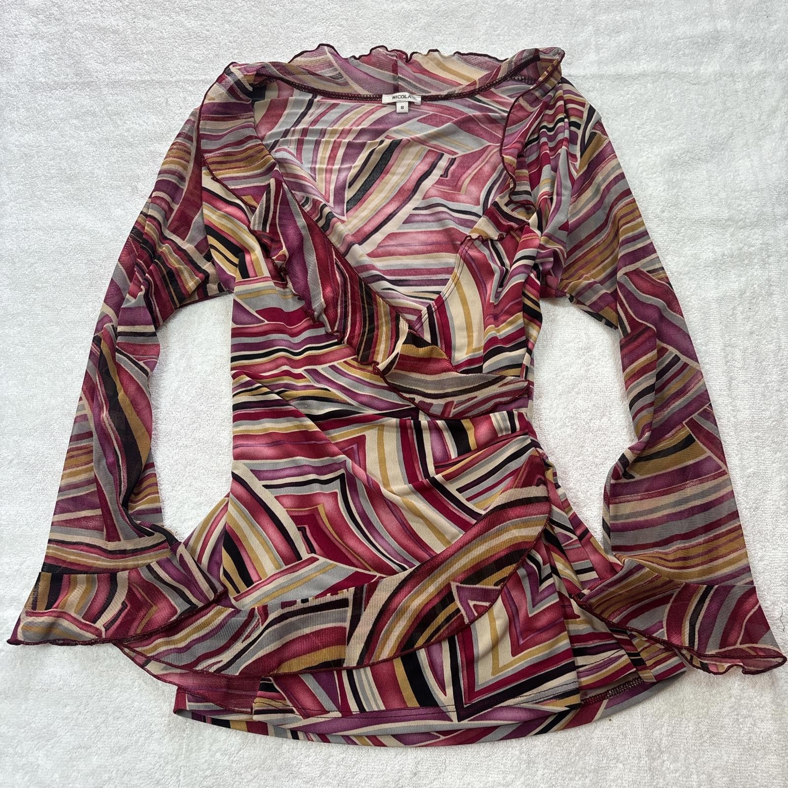 Nicole Club y2k euro fitted ruffle mesh blouse Size S / US 4 / IT 40 - 1 Thumbnail