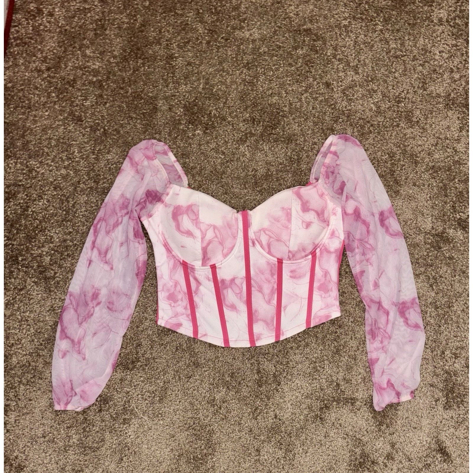 Abercrombie & Fitch Women’s Pink Corset Top Sheer Puff Sleeves Small Y2K Fairy Size S / US 4 / IT 40 - 3 Thumbnail