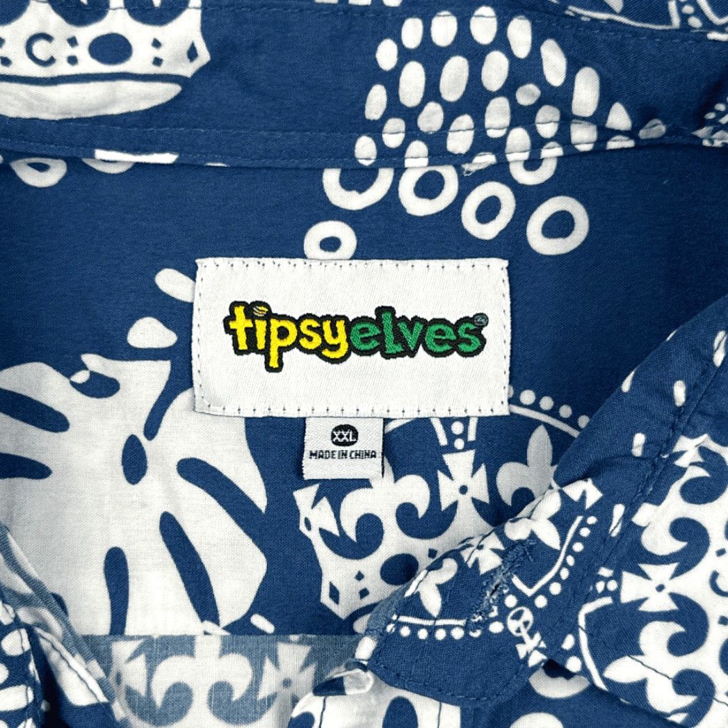 Vintage Chive On Hawaiian Shirt Blue White Botanical Crown Tipsy Elves Adult 2XL Shirt Mens Short Sleeve Button-Up Cotton Blend Graphic Print Vintage No Size US XXL / EU 58 / 5 - 5 Thumbnail