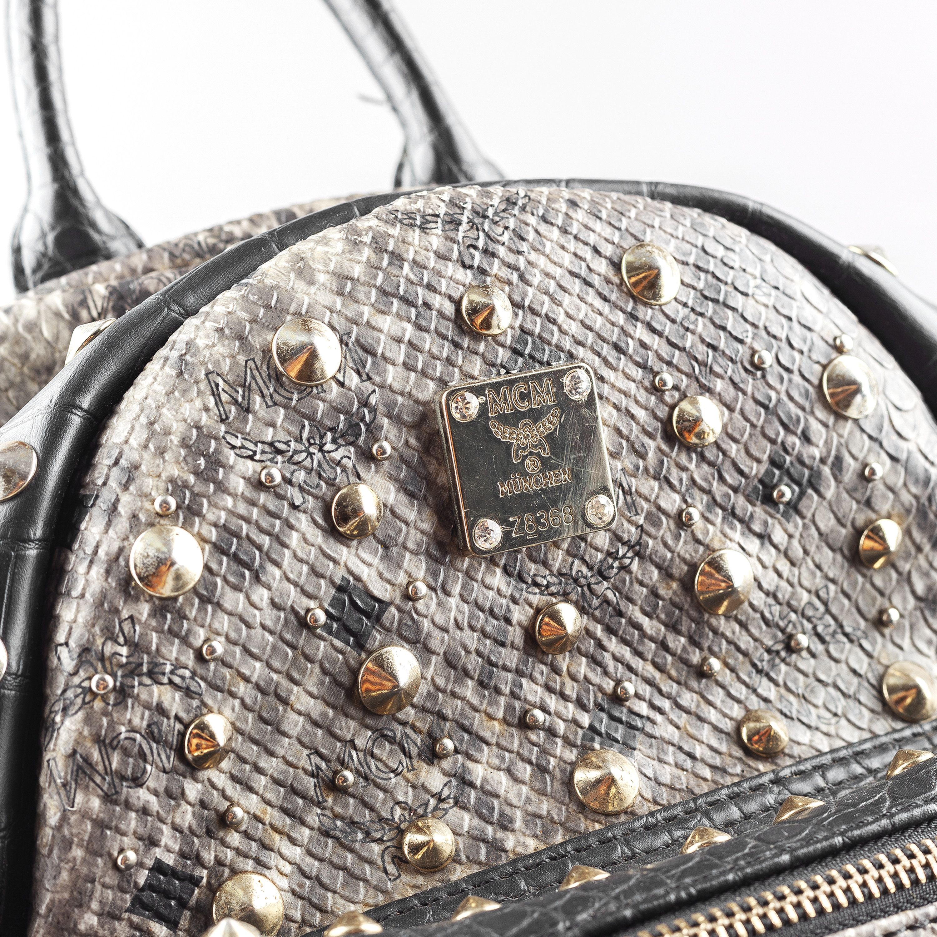 MCM MCM Gray Snakeskin Studded Backpack Size ONE SIZE - 2 Thumbnail
