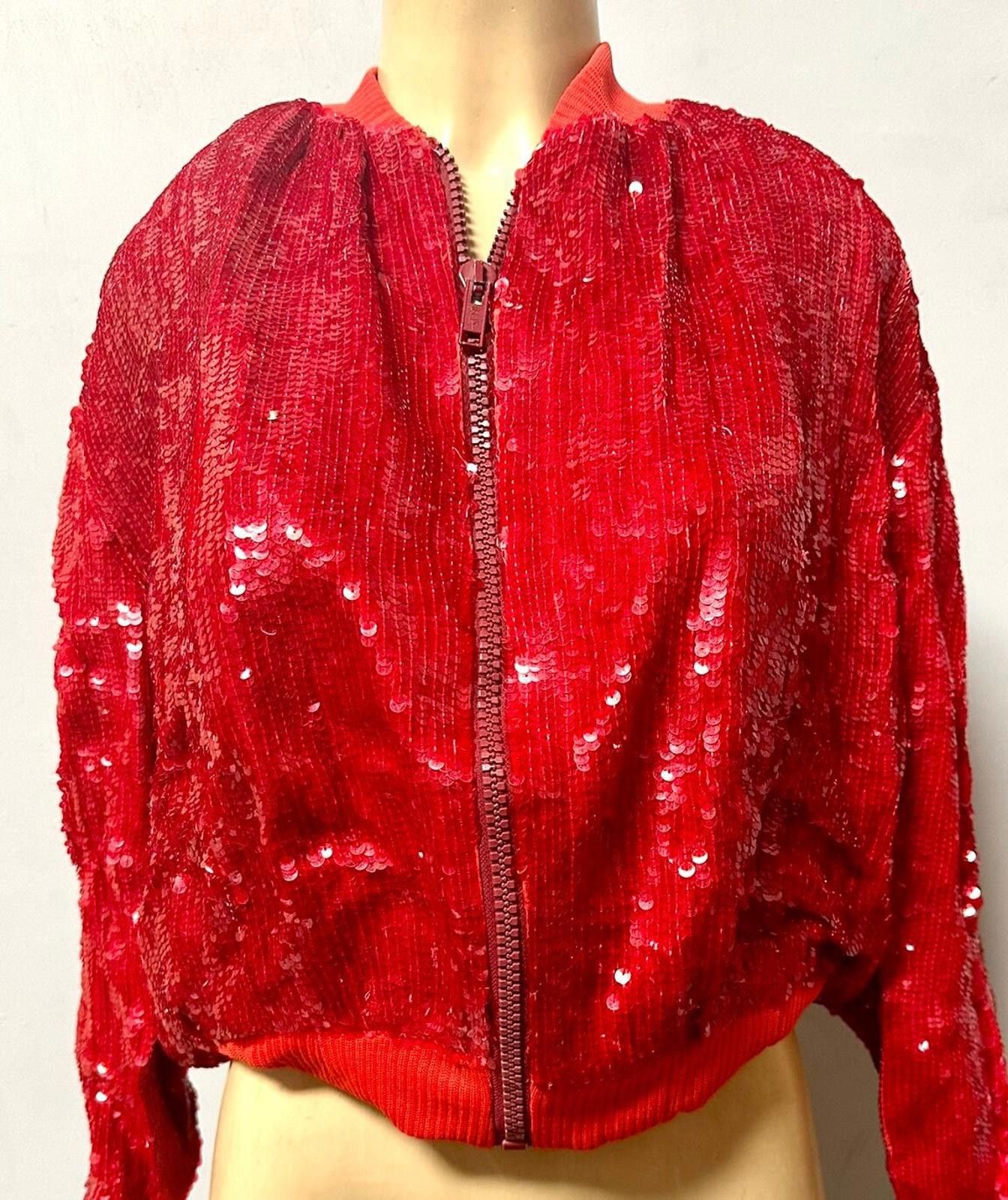 Designer Sequin Evening Hand-beaded Long Red Jacket size L Size L / US 10 / IT 46 - 1 Preview