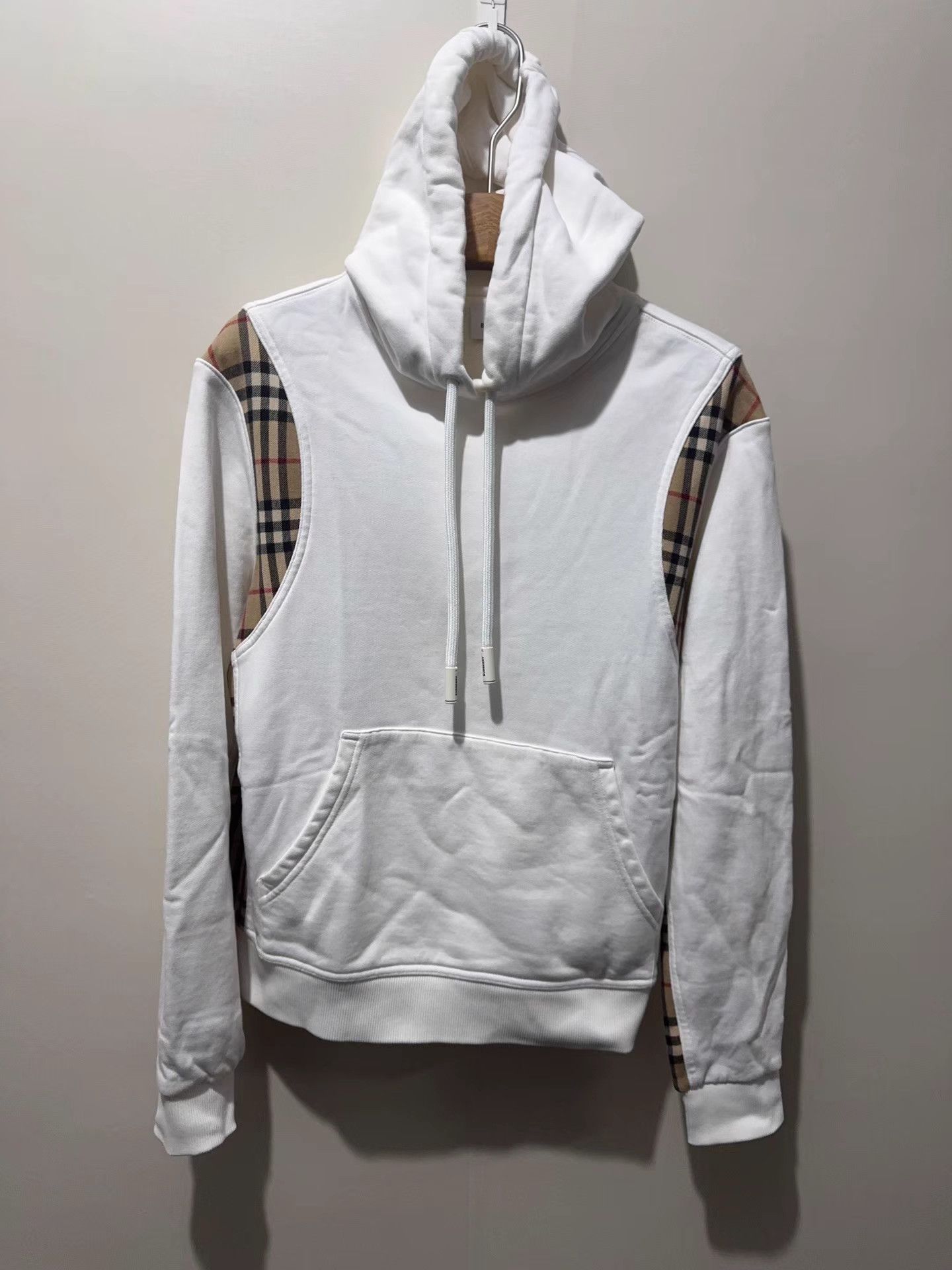 Burberry BURBERRY White Paneled Check Hoodie K13 Size XS / US 0-2 / IT 36-38 - 1 Thumbnail