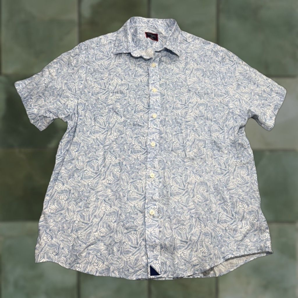 UNTUCKit VINTAGE UNTUCKit Shirt Men L Blue Linen Short Sleeve Floral Button Casual Business Summer Size US L / EU 52-54 / 3 - 1 Thumbnail