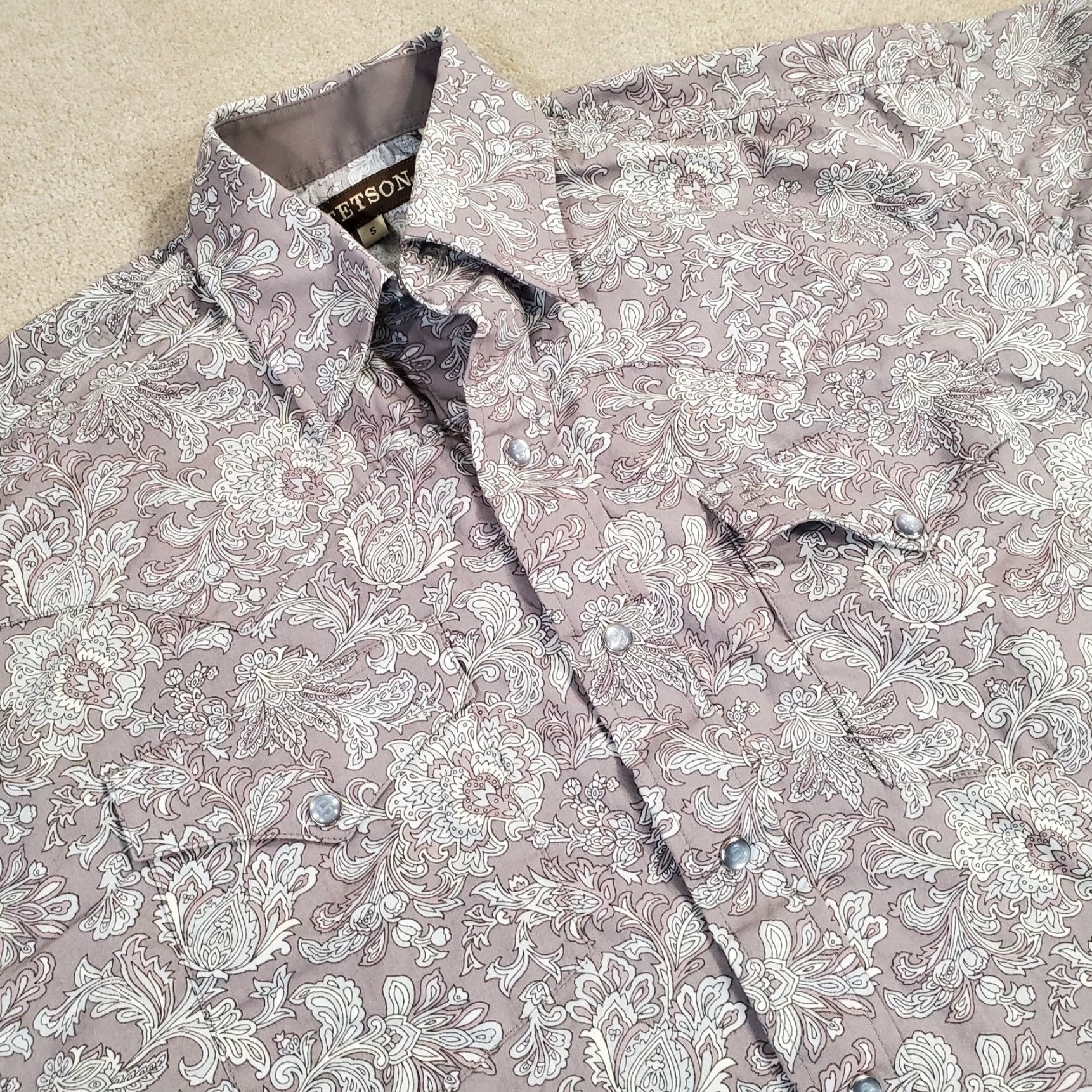 Stetson VINTAGE Stetson Shirt Mens Small Gray Pearl Snap Button Up Paisley Floral Western Cowboy Size US S / EU 44-46 / 1 - 2 Thumbnail