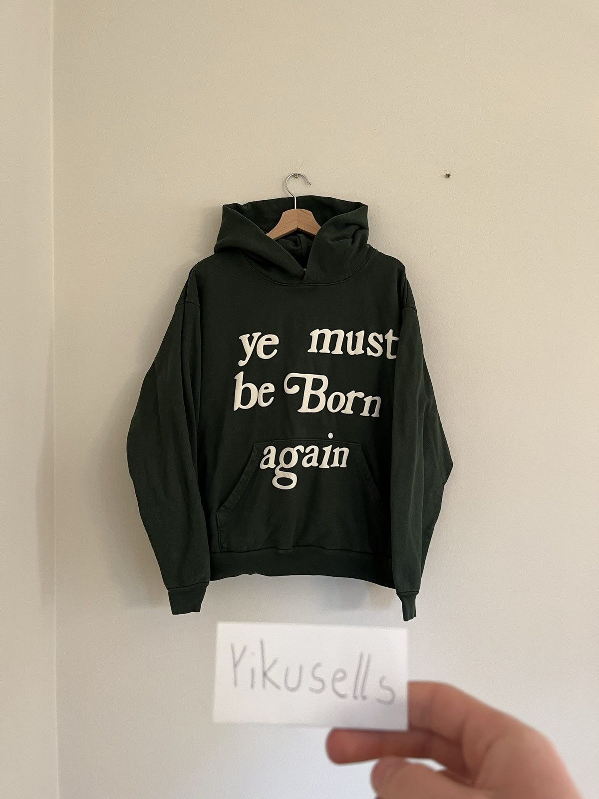 image of Cactus Plant Flea Market Cpfm “Ye Must Be Born Again” Hoodie in Green, Men's (Size Medium)