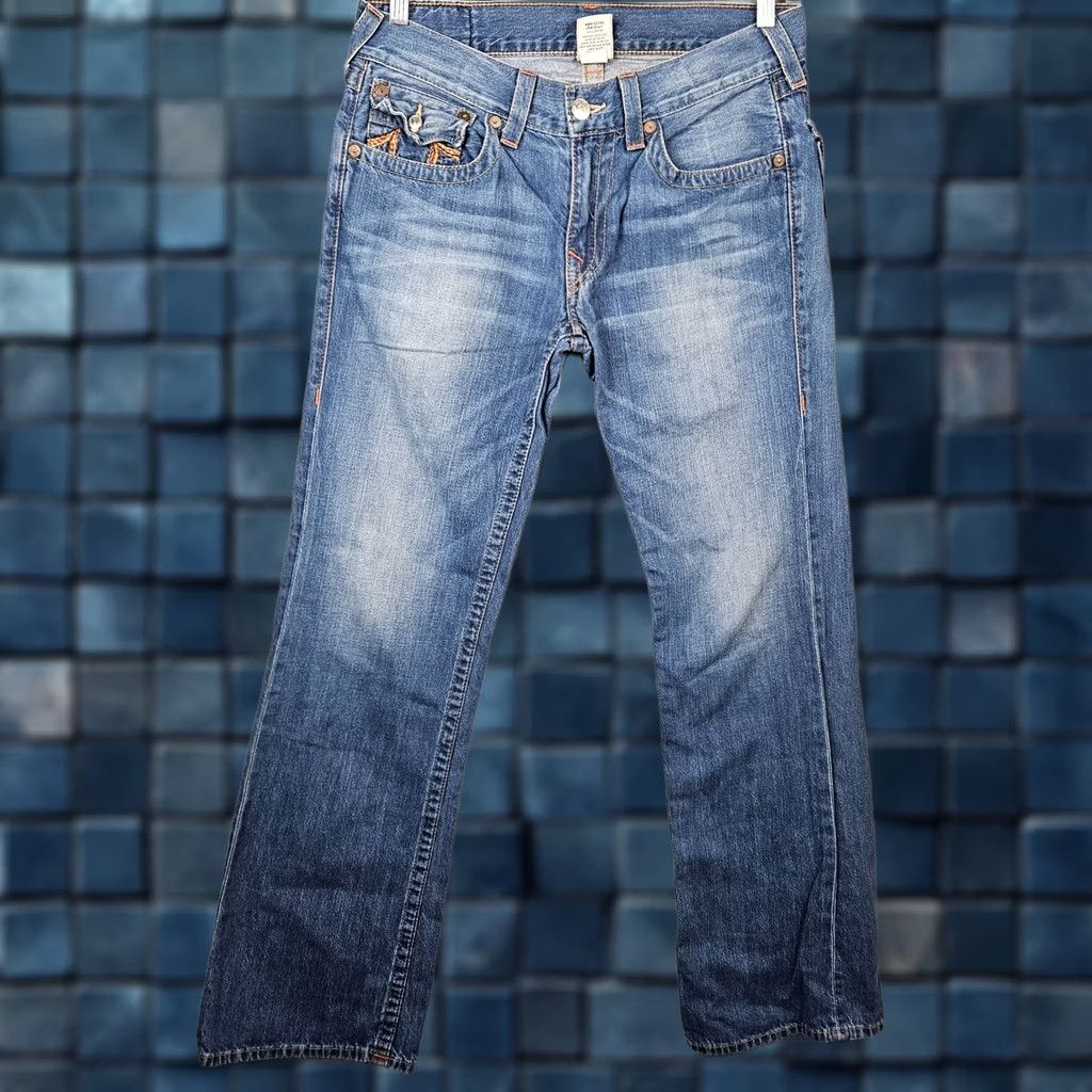 True Religion True Religion Jeans YK2 Blue Boot Cut Straight Leg Flap Logo Men's Size 33 Regular Inseam 32 Denim Cotton Blend 5-Pocket Size US 33 - 1 Thumbnail