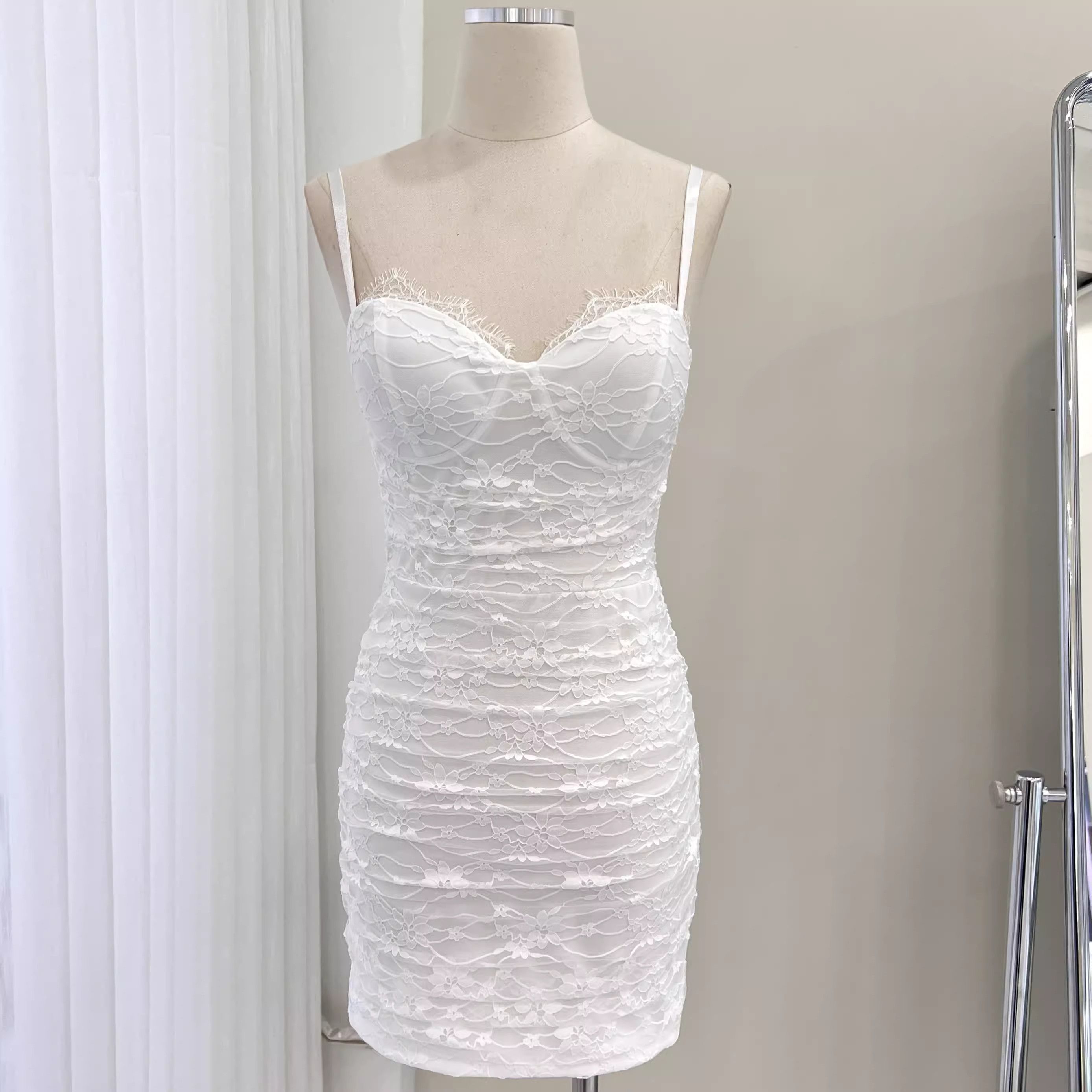 image of Vintage Hottie Sexy Strapless Lace Halter Dress Little Dress in White, Women's (Size Medium)